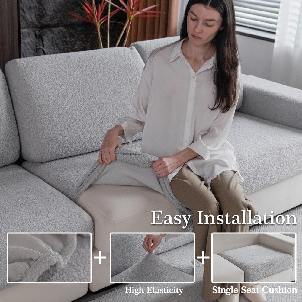 Couch Cushion Covers for Sectional Sofa, Stretch Soft Sofa Slipcovers Washable Wear-Resistant Universal Furniture Protector for Living Room(1 Piece Armrest Cover, Light Gray)