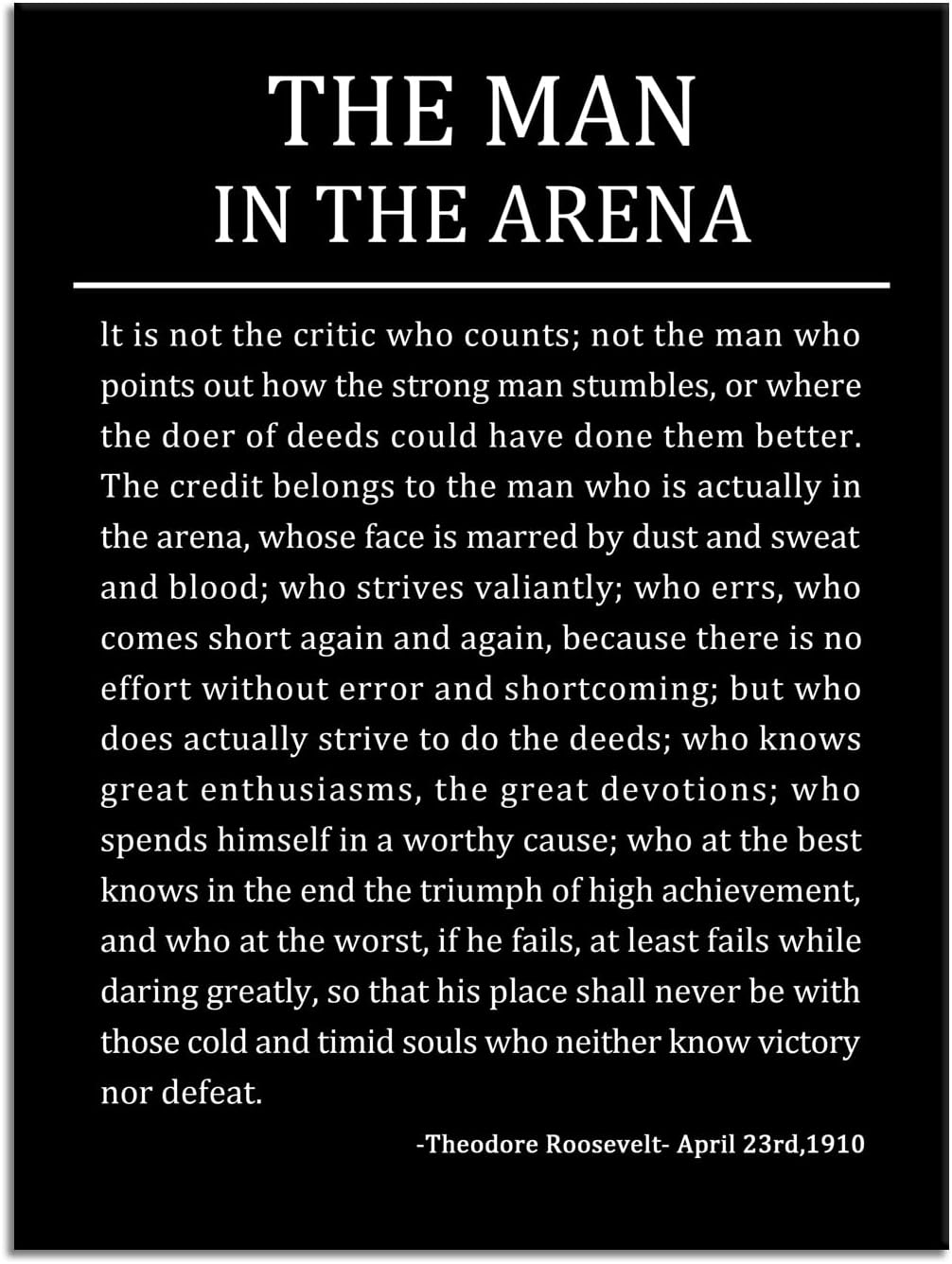 Inspirational Canvas Wall Art for Office The Man In The Arena Motivational Poster Theodore Roosevelt Quotes Prints Artwork for Living Room Home Decor Painting Stretched and Framed [30''Wx 40''H]