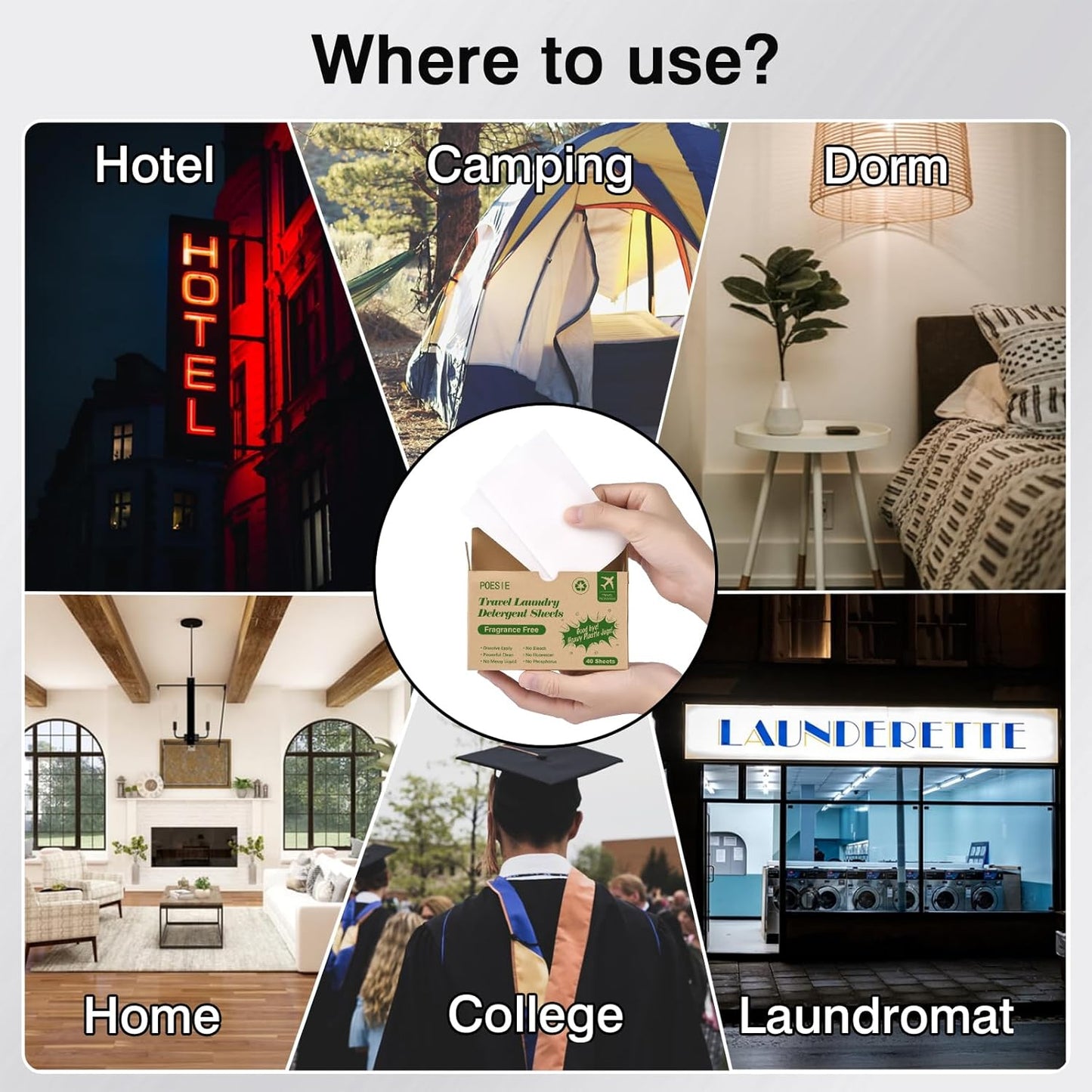 Poesie Laundry Detergent Sheets Laundry Soap Sheets for Travel Camping Clothes Washing Sheet Unscented 1 Mini Box 40 Count