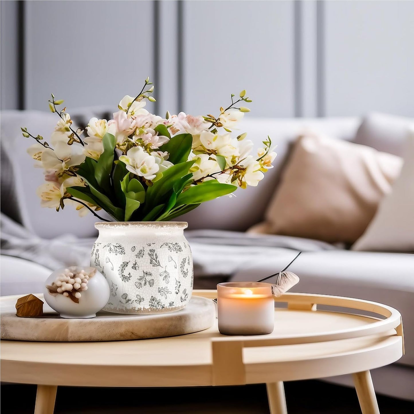 Vintage Planter Large Ceramic Plants Pot Green Leaves Crack Cottage Scroll Vase Flower Vase Pot Indoor Plants Home Kitchen Decor Farmhouse Antique Decorative Gift