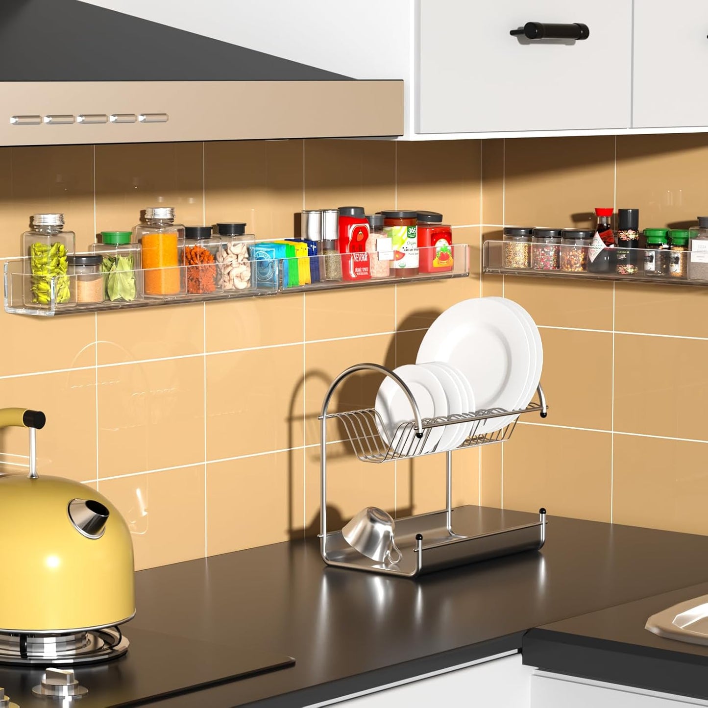 NIUBEE Wall Mounted Spice Rack Organizer,3 Pack Clear Acrylic Spice Shelf Storage Holder,Hanging Seasoning Rack Organizer for Wall Kitchen Pantry Cabinet Door