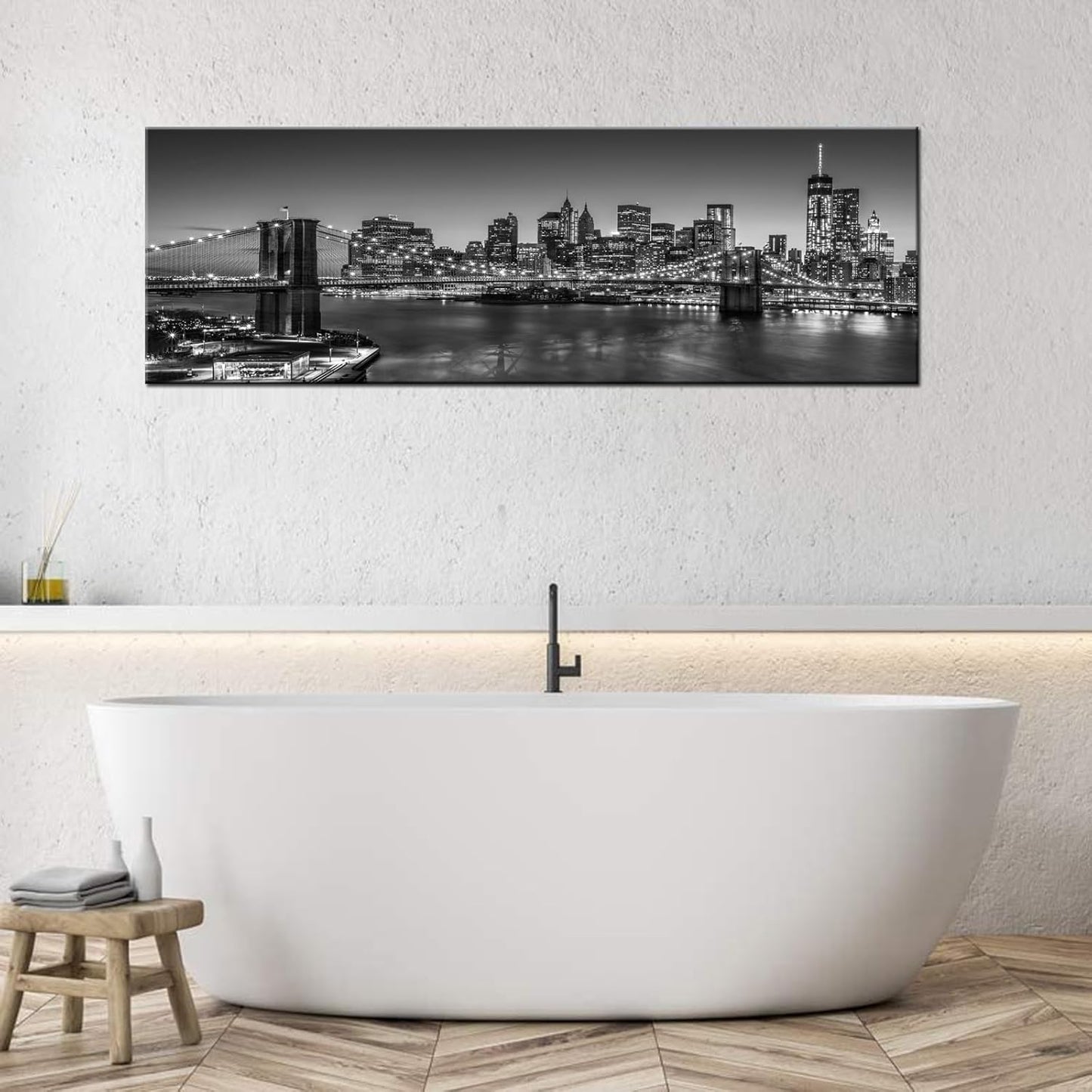 Biuteawal - Black and White Brooklyn Bridge Canvas Wall Art New York City Picture Print Manhattan Night Skyline Painting on Canvas Modern Home Office Wall Decoration Ready to Hang