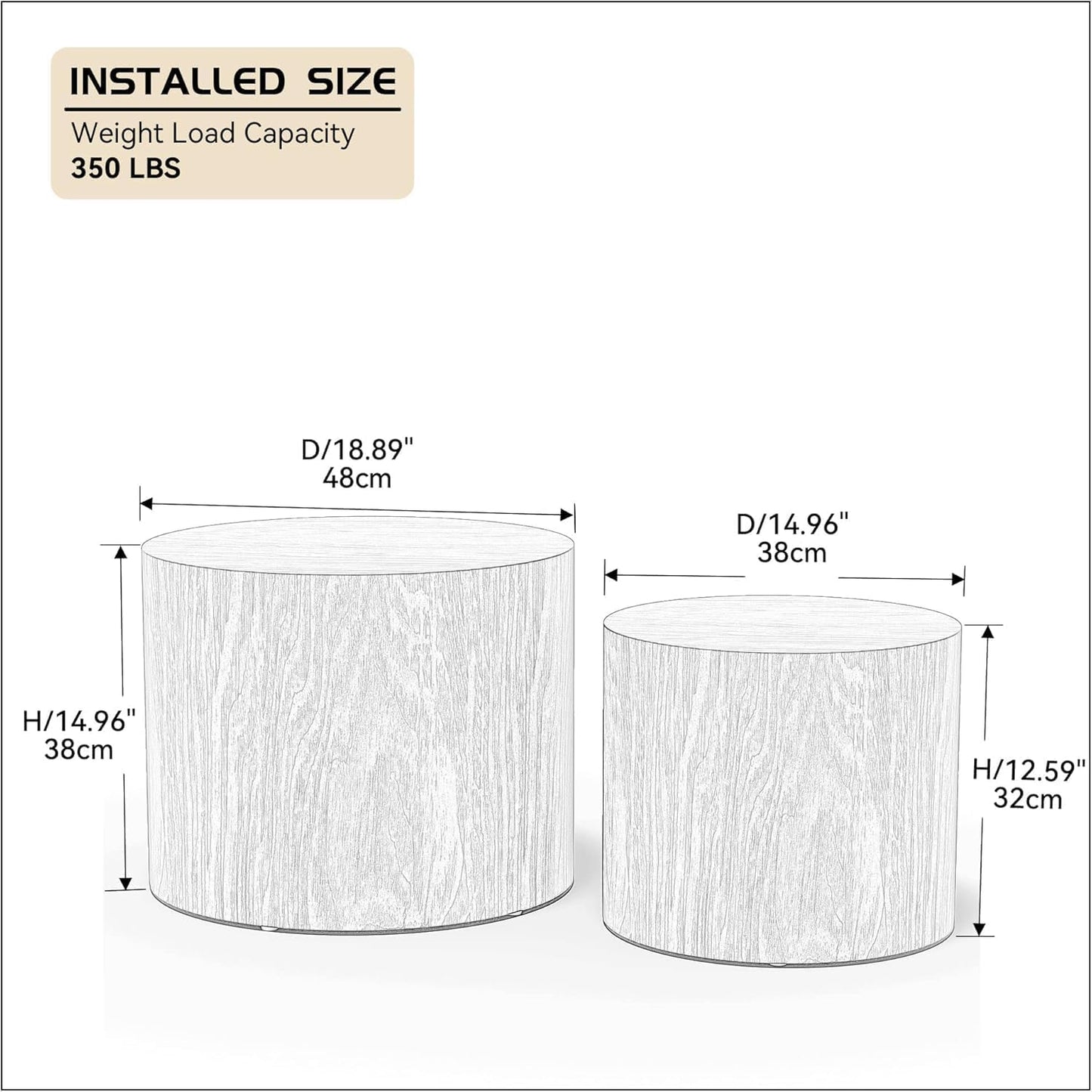 18.9”Round Nesting Coffee Table Set of 2,Wooden Circle Coffee and End Tables,Durable Accent Furniture,Modern Space-Saving Design for Small Living Rooms,Offices,No Assembling Needed,Walnut