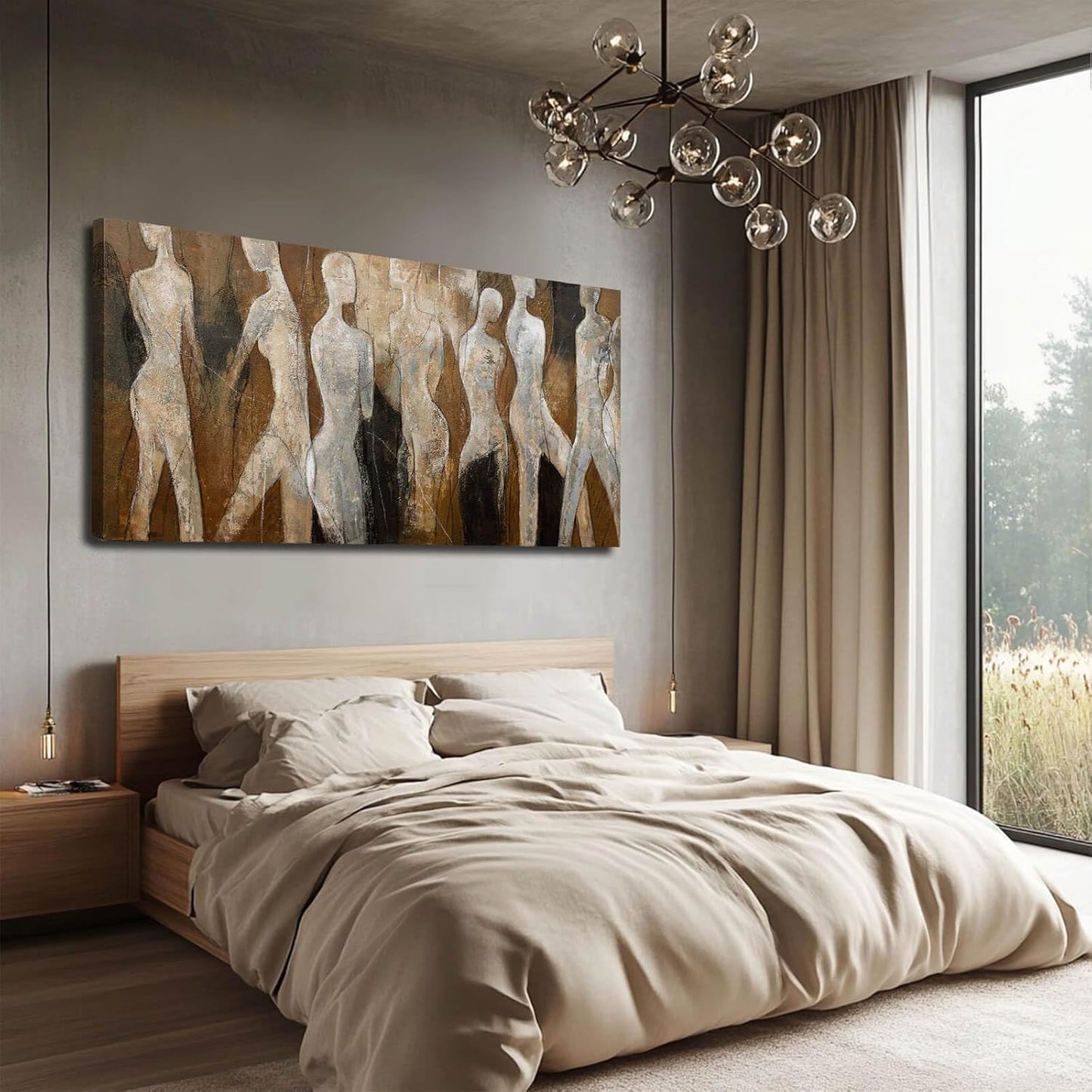 CHUDANHAO Graffiti Line Artwork Brown Picture Wall Decor Black Abstract Wall Art for Living Room Hotel Office Wall Hanging Decor 29"x58" Large Size