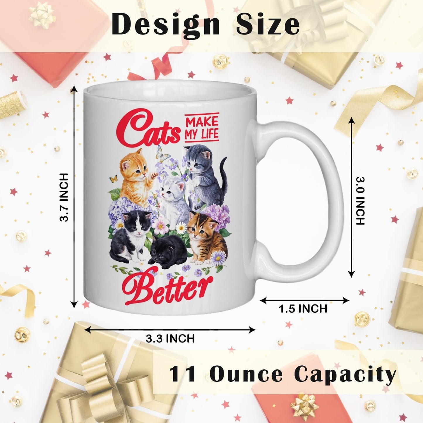 JINYO Cat Coffee Mugs, Cat Coffee Mugs For Cat Lovers,Cat Mom Cup,Cat Mom Mug,Cat Mugs For Cat Lovers Women, Cat Gifts for Cat Lovers Women Girls, Cat Lover Coffee Mug, Cat Lover Gift, Cat Cups, 11oz