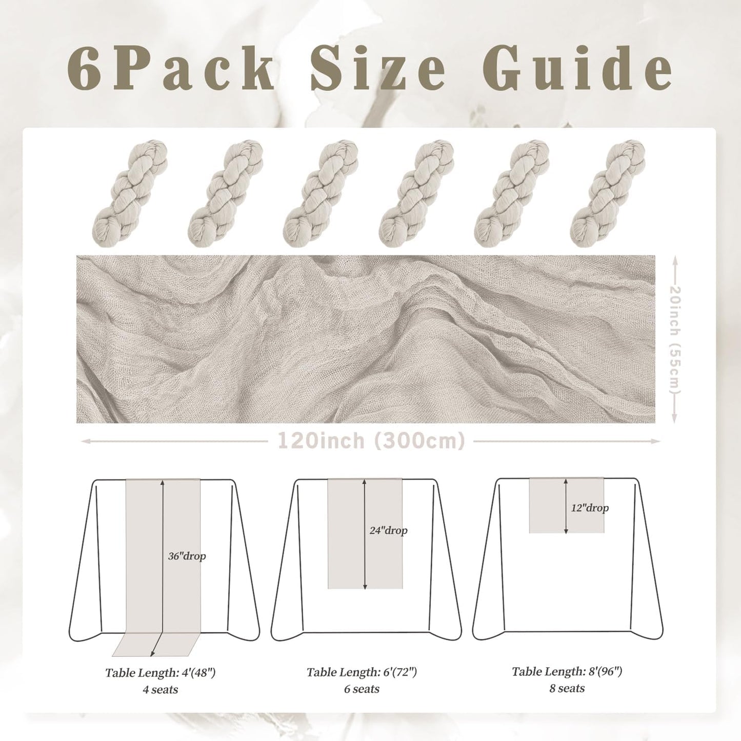 6 Pack Rose Brown Cheesecloth Table Runner 10FT Rustic Gauze Fabric Cheese Cloth Table Runner for Wedding Bridal Baby Shower Table Decor Boho Sheer Birthday Party Table Decorations 20 x 120 Inch Long