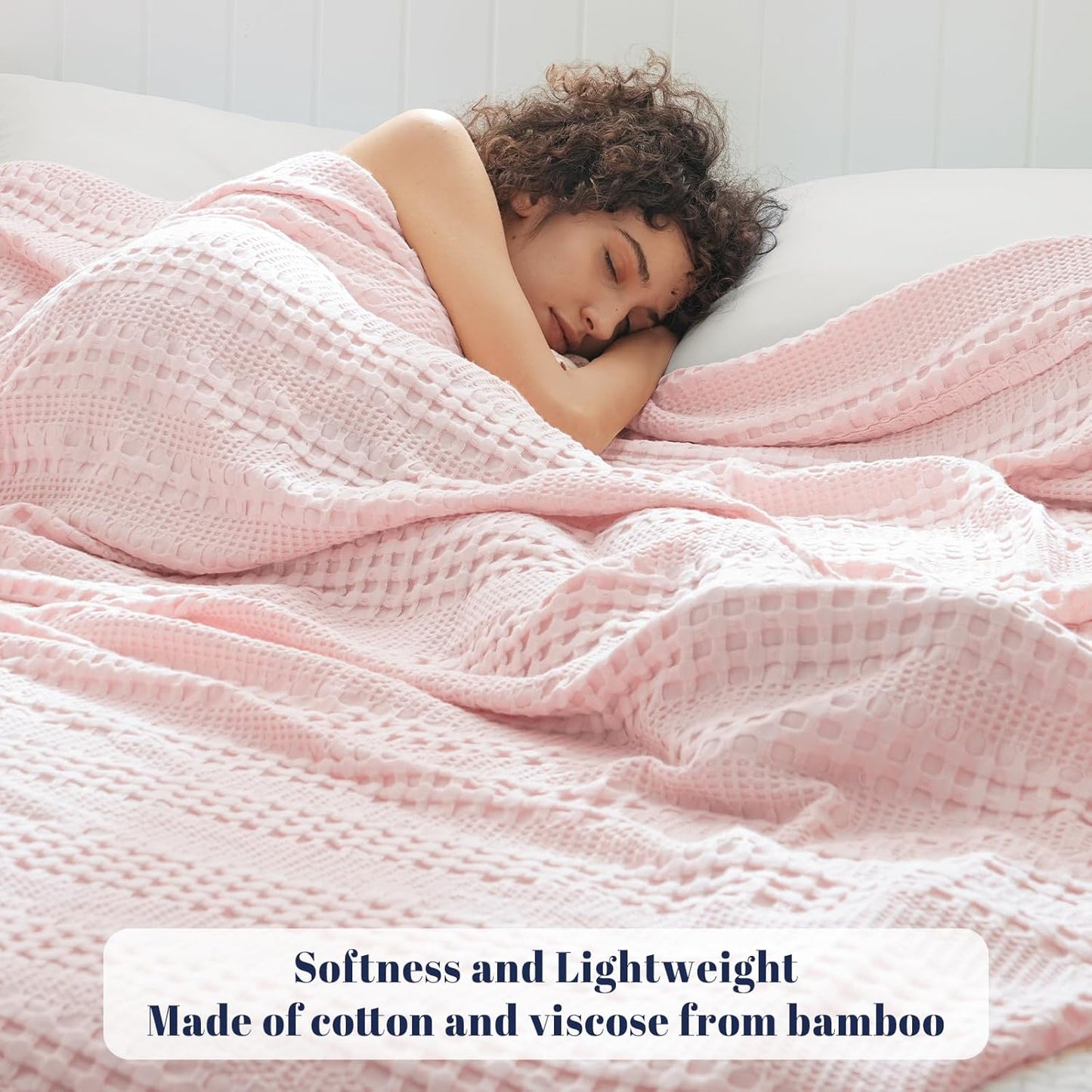 PHF Cooling Waffle Blanket King Size, Lightweight 60% Rayon Derived from Bamboo & 40% Cotton Breathable Blanket for Hot Sleepers, Soft and Luxury for Bed Couch and Sofa, 104"x90", Pink