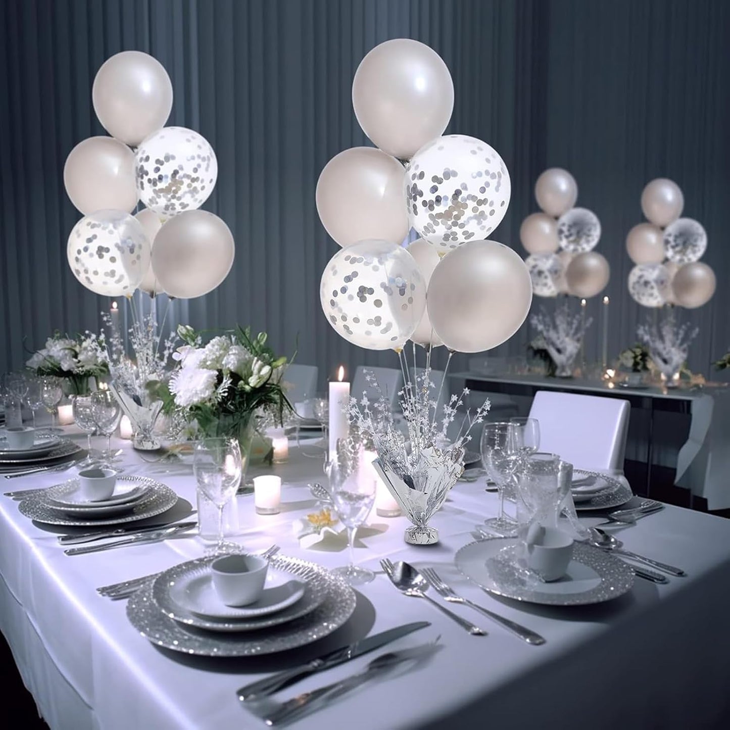 6 Pack Metallic Foil Spray Centerpiece Star Table Decoration Burst Table Centerpieces for Birthday Wedding Anniversary Graduation Holiday Party Supplies Decor, Silver