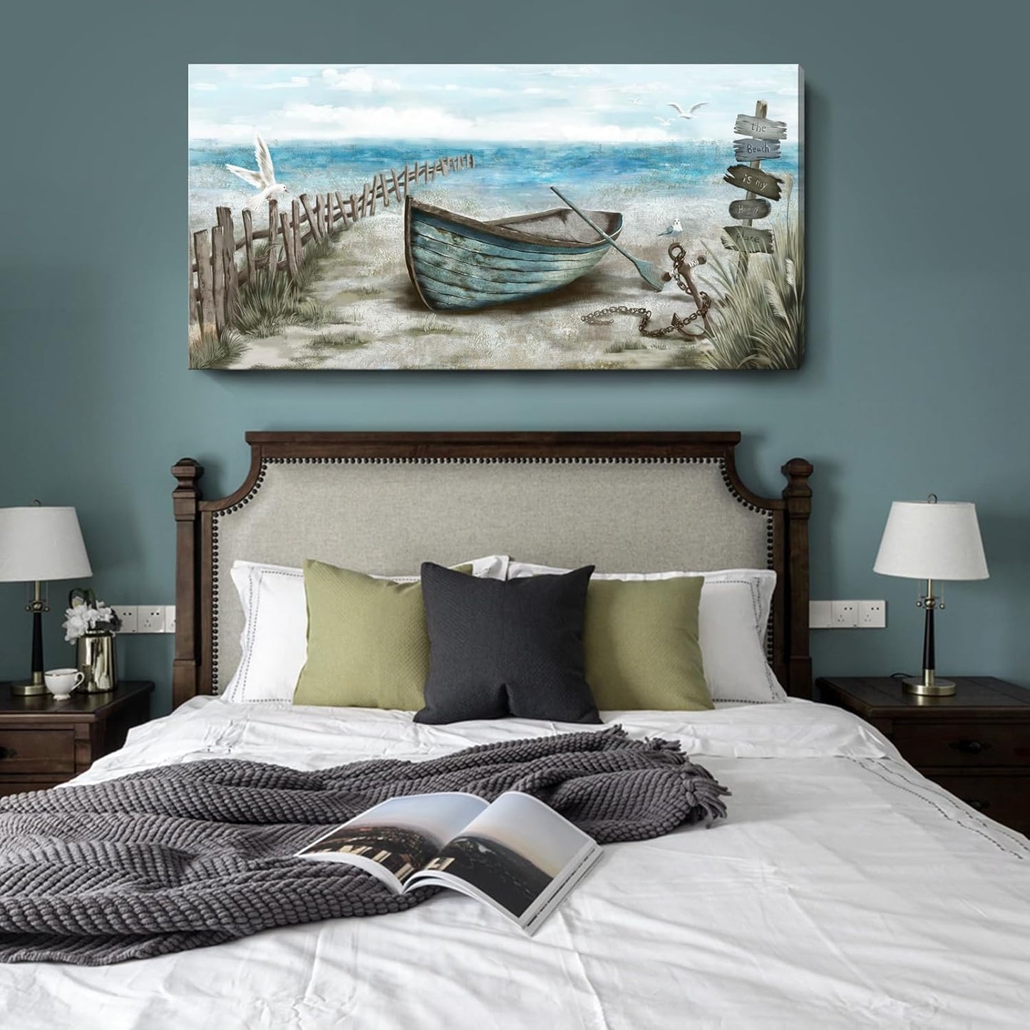 amatop Extra Large Wall Art for Living Room Rustic Coastal Décor Canvas Print Seagull Vintage Ship Sea Bird Artwork Blue Nature Big Beach Landscape Painting Seaside Ocean Picture for Bedroom Décor