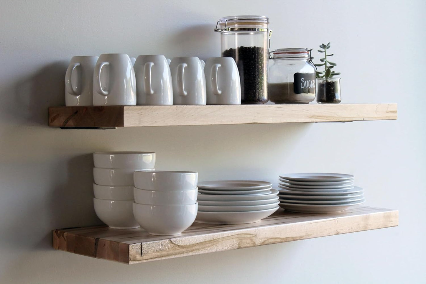 Urban Legacy Deep Floating Shelves | Wormy Maple with Furniture Grade Clear Coat | Low Profile Brackets | Set of 2 (48" x 11" x 2")