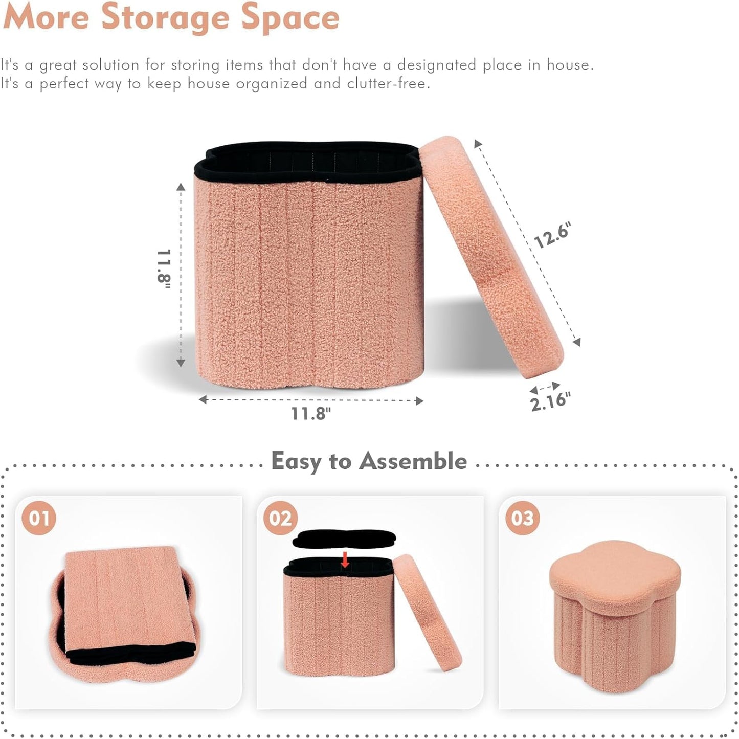 B FSOBEIIALEO Storage Ottoman Cube, Flowers Shaped Ottomans with Storage Foot Stool Footrest for Lving Room, Boucle Ottoman Seat for Dorm Room,Faux Teddy Fur, Orange 12.6"x12.6"x12.6"