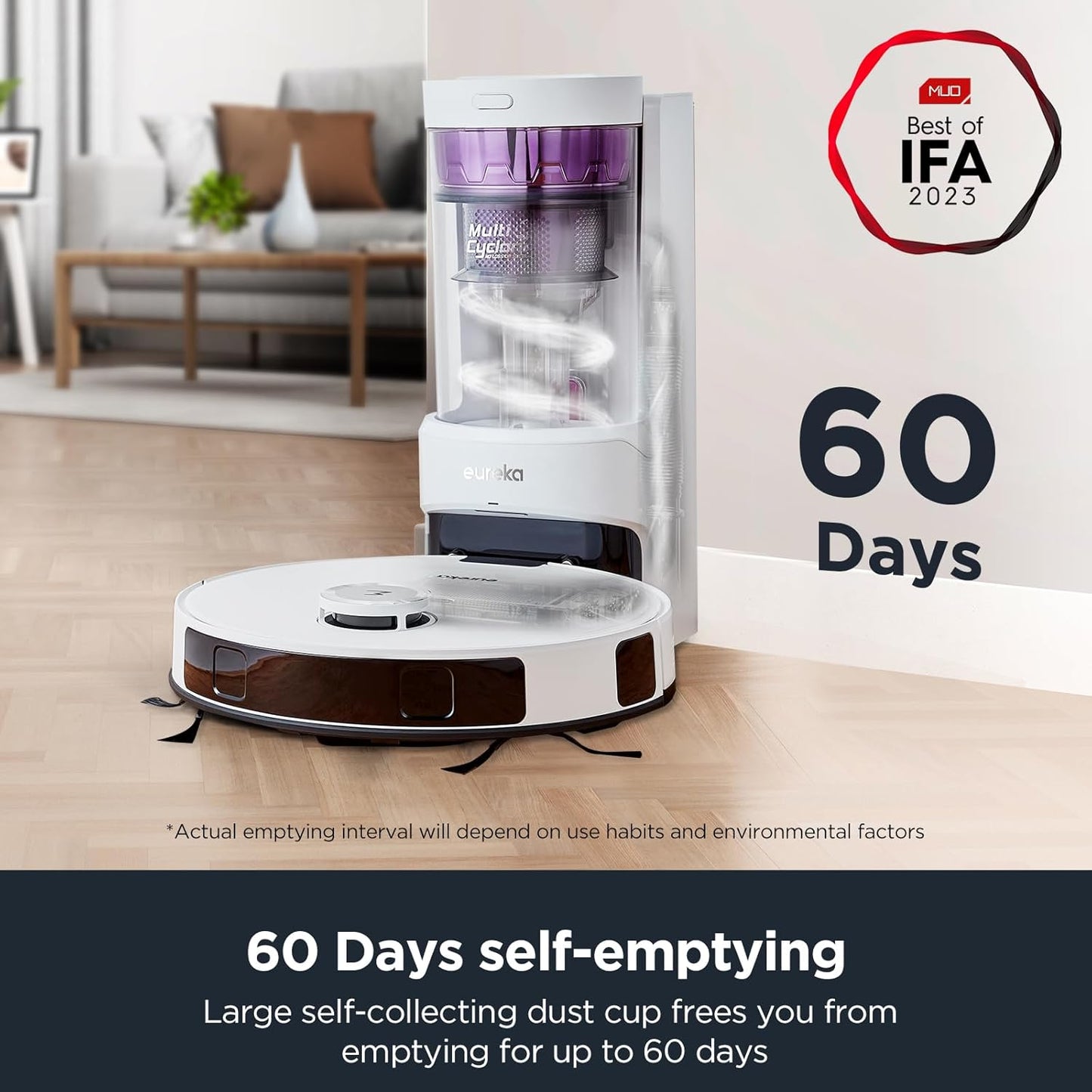 Eureka Robot Vacuum with Bagless Self Emptying Station, 2 in 1 Robotic Vacuum and Mop Combo, 60-Day Capacity, 4000Pa Suction, Auto Lifting Mop, LiDAR Navigation,NER E10s