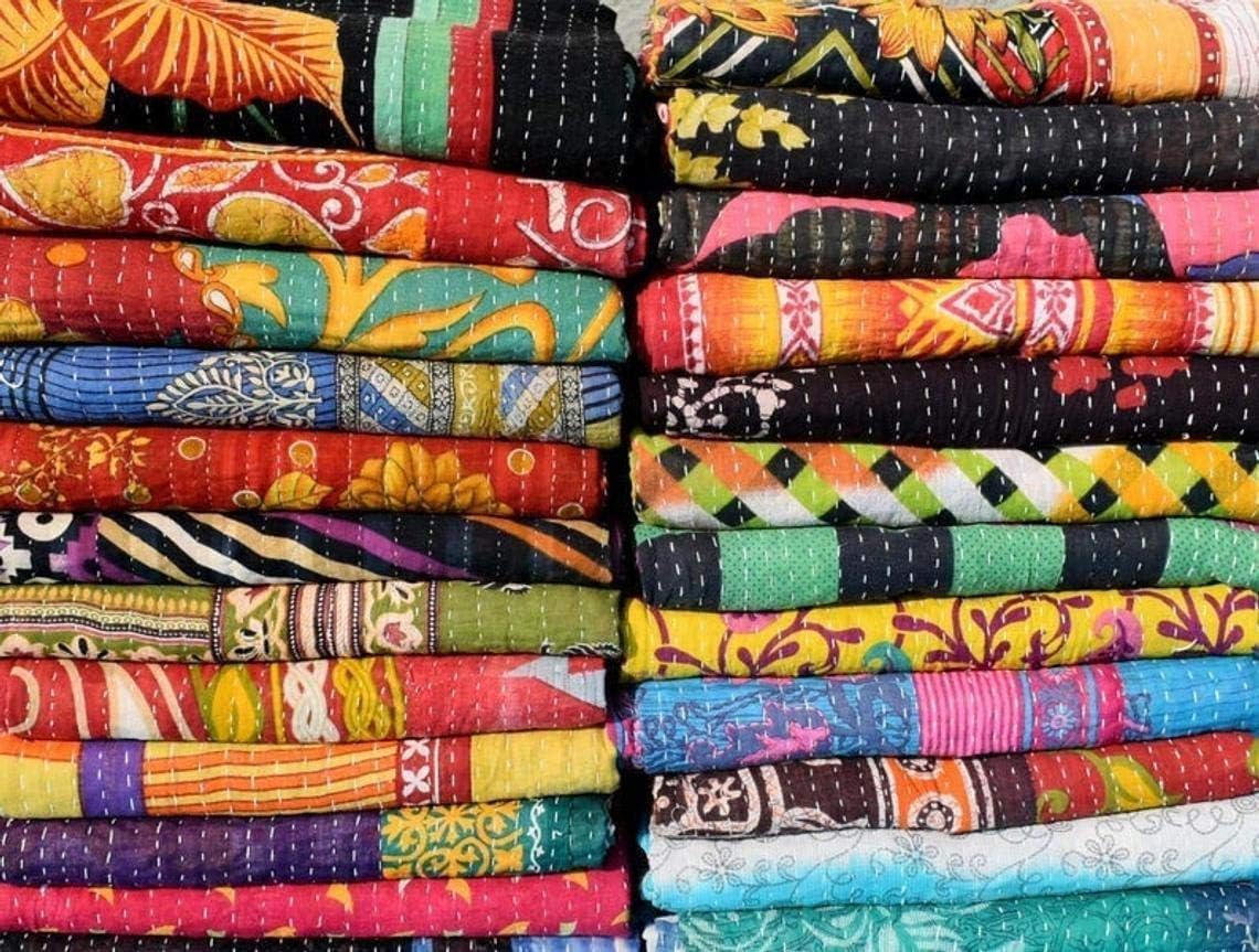 Wholesale Mix lot Tribal Kantha Quilts Reversible Vintage Cotton Bedspread Sari Throw Old Assorted Patches Bed Cover Rally (1 Pc)