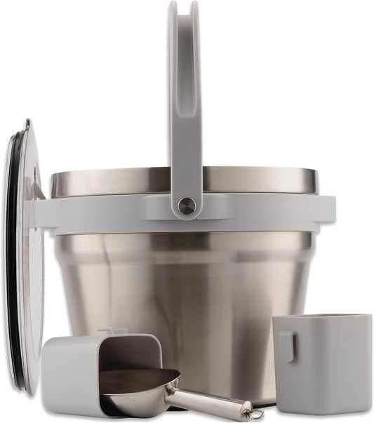Large Insulated Ice Bucket with Lid – Stainless Steel Ice Bucket and Scoop – Ice Buckets for Parties, Bars – Ice Bucket with Lid and Scoop – Outdoor Ice Bucket, Cocktail Use (Natural Stainless)