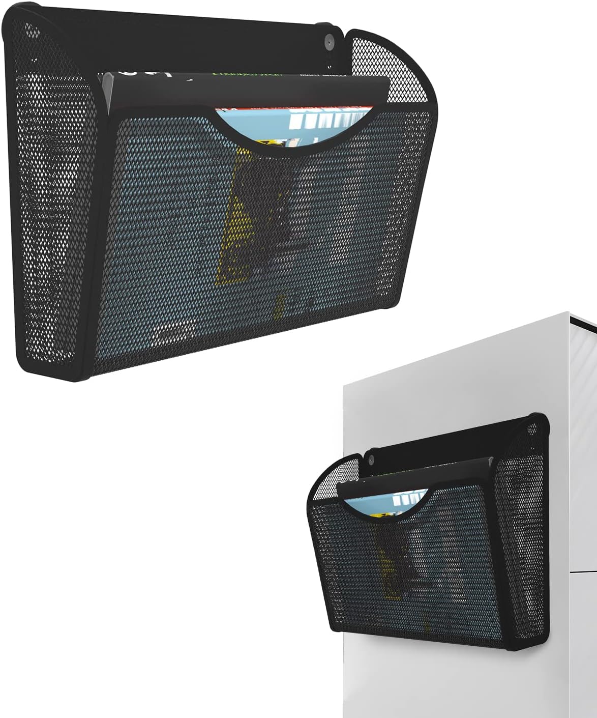 1-Tier Magnetic File Holder - No Drilling Installation File Organizer, Large Capacity Magnetic File Holder for Refrigerator, File Cabinets, Whiteboard, Office, Kitchen