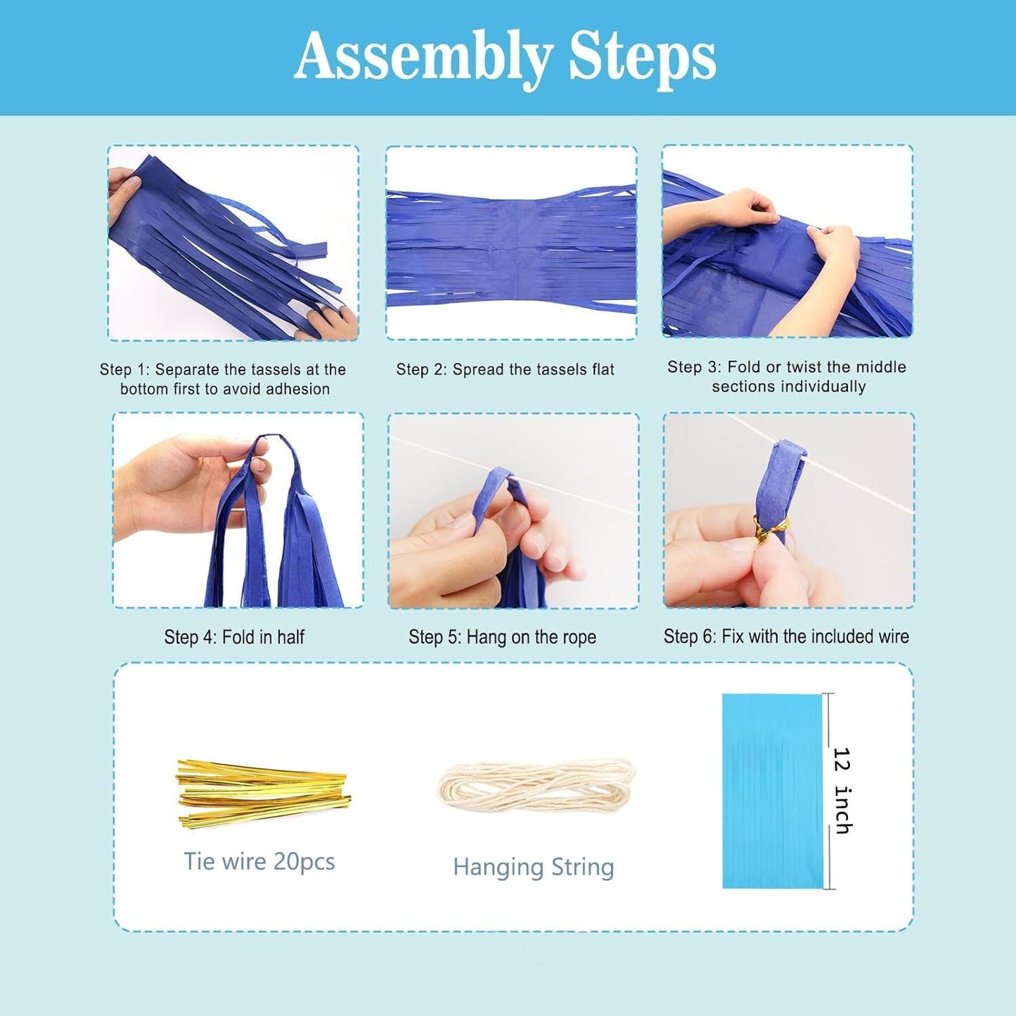 Pink Purple Rose Gold Tissue Paper Tassel Garland,Tissue Tassel Banner for Party Decorations,Pack of 15