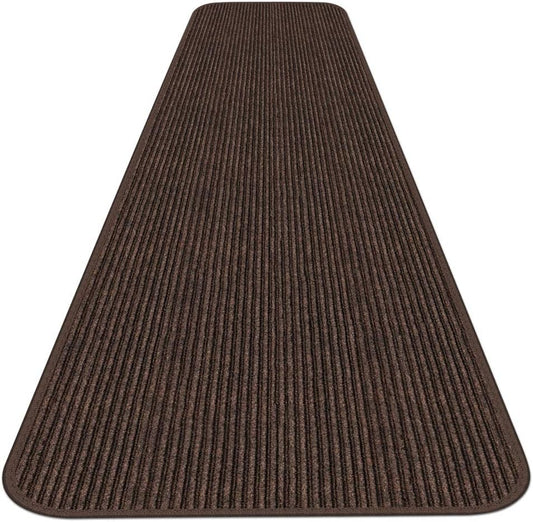 House, Home and More Indoor Outdoor Double-Ribbed Carpet Runner with Skid-Resistant Rubber Backing - Bittersweet Brown - 4 Feet x 10 Feet