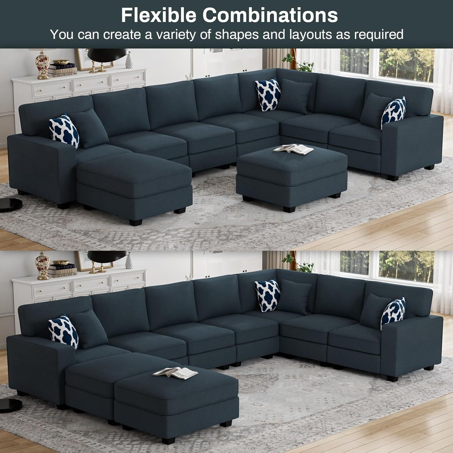 L Lengend Vansen Modular Sectional Sofa U Shaped Couch with Ottoman Modern Reversible Corner Sectional Couch for Living Room (Charcoal, U Shaped Sofa-5)