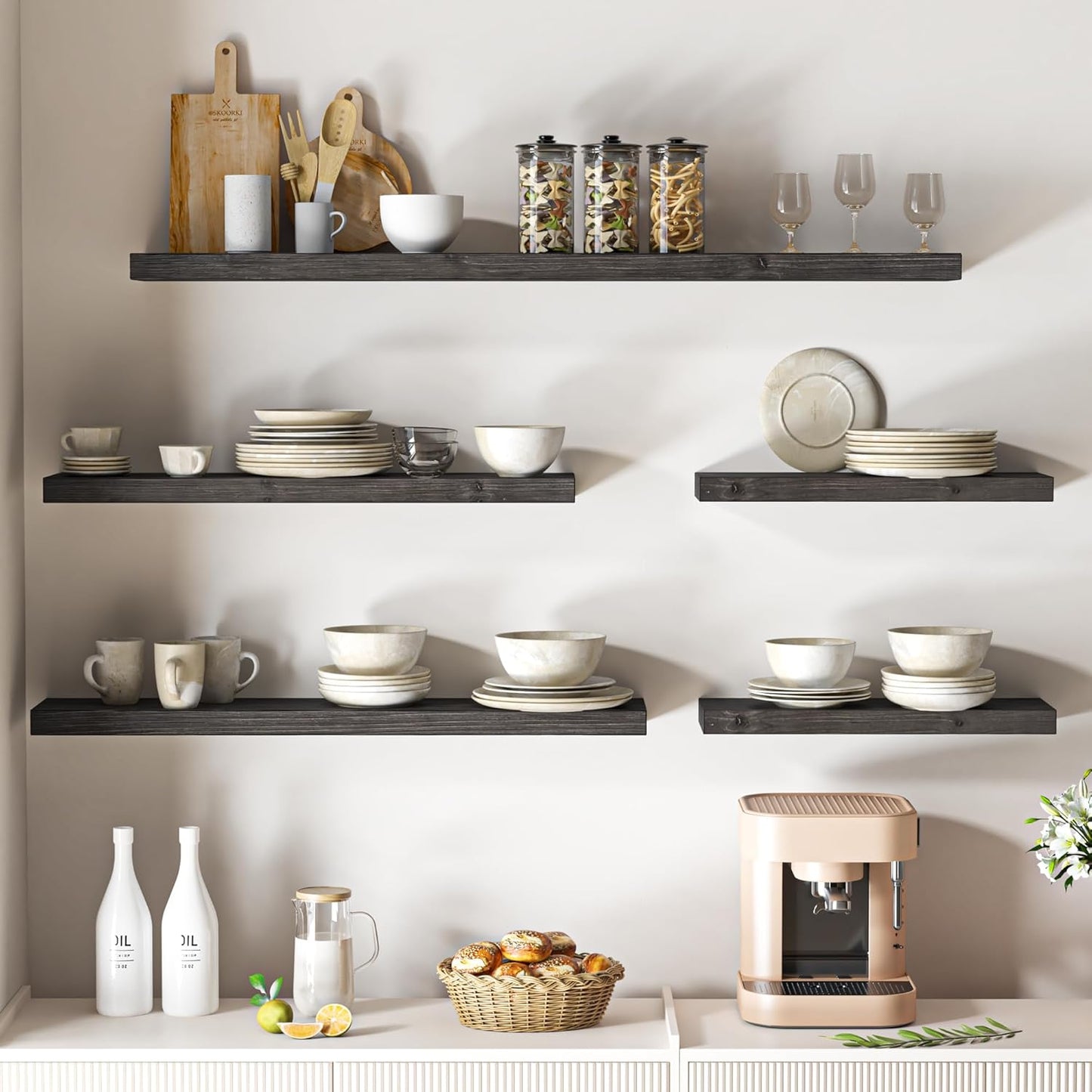 Floating Shelves for Wall, USA-Sourced Fir Wood 36 Inch Wall Shelves Set of 2, Natural Rustic Solid Wooden Floating Shelves Wall Mounted, Nursery Book Storage Shelf, Display Shelf for Bathroom