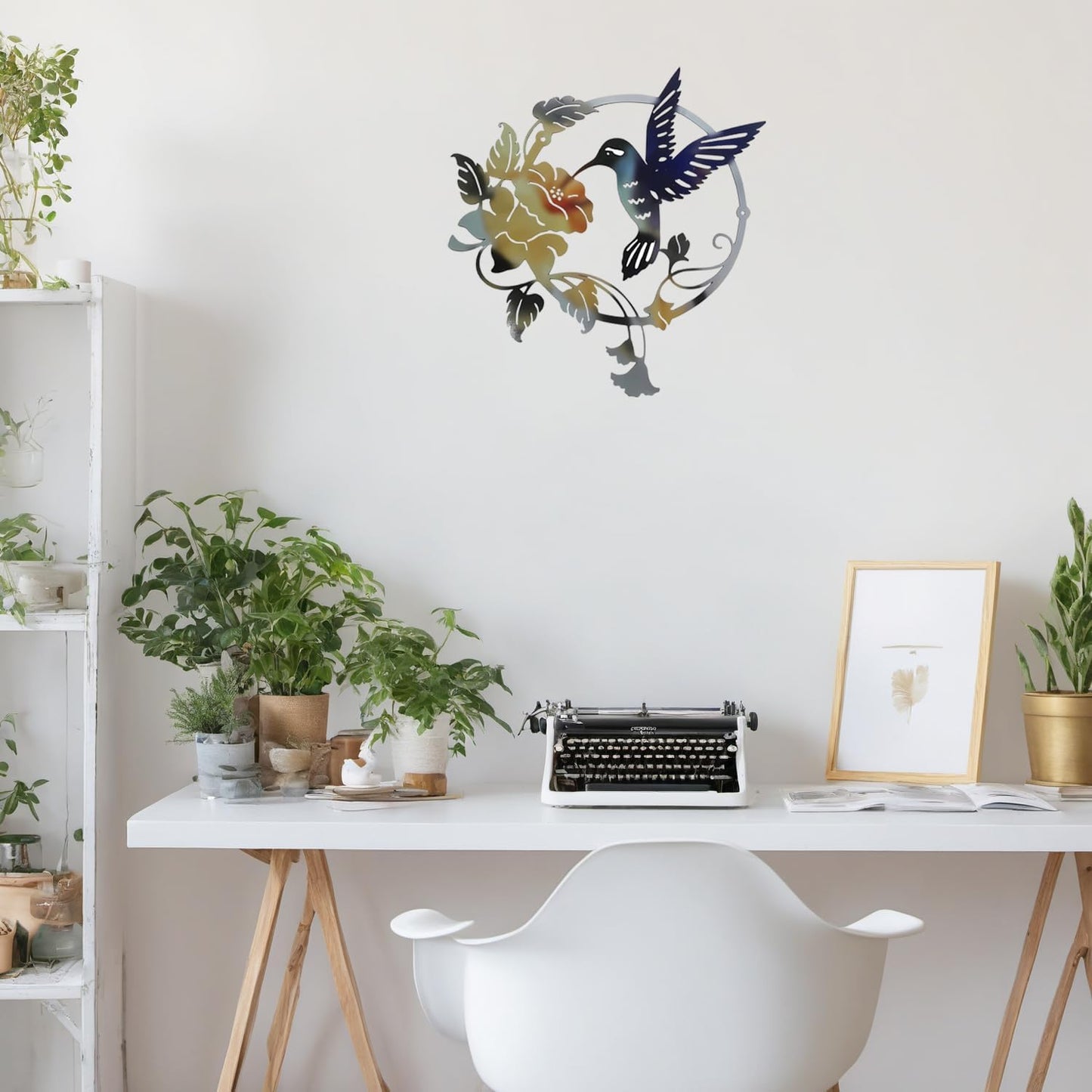 Zoihet Round Metal Bird Wall Art Decor - Hummingbird Wall Art Silhouette for your patio, garden, and fence Art Decor, Bird Wall Silhouette Indoor and Outdoor Hanging (Yellow)