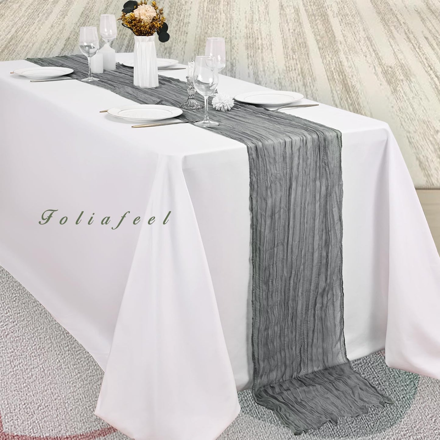 20 Pack Gray 10FT Cheesecloth Table Runner Rustic Gauze Fabric Cheese Cloth Table Runner for Wedding Bridal Baby Shower Table Decor 20 x 120 Inch Long Boho Sheer Birthday Party Table Decorations