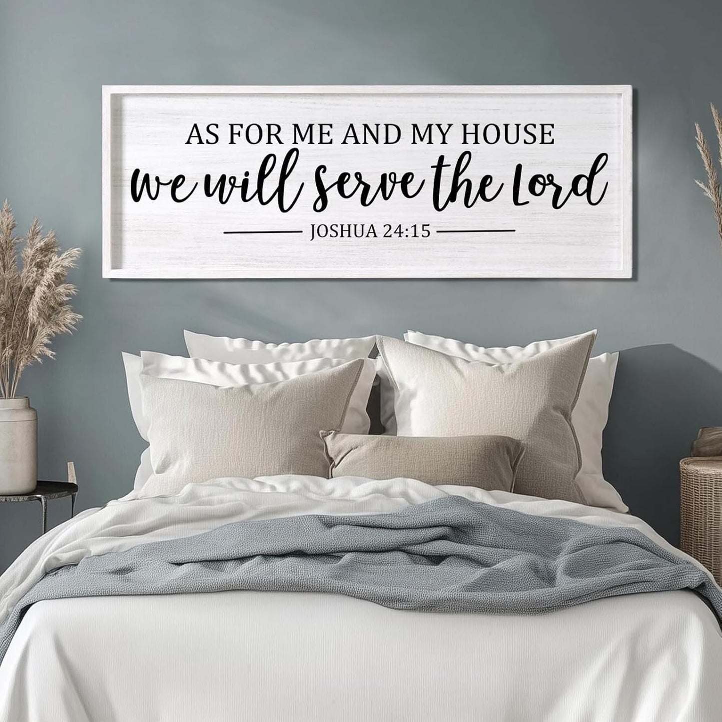 As For Me And My House We Will Serve The Lord Framed Wall Art, 40''×15'' Positive Religious Bible Verse for Christian God Jesus Christ Prayer, Vintage Rustic Long Holy Catholic Scripture Decor