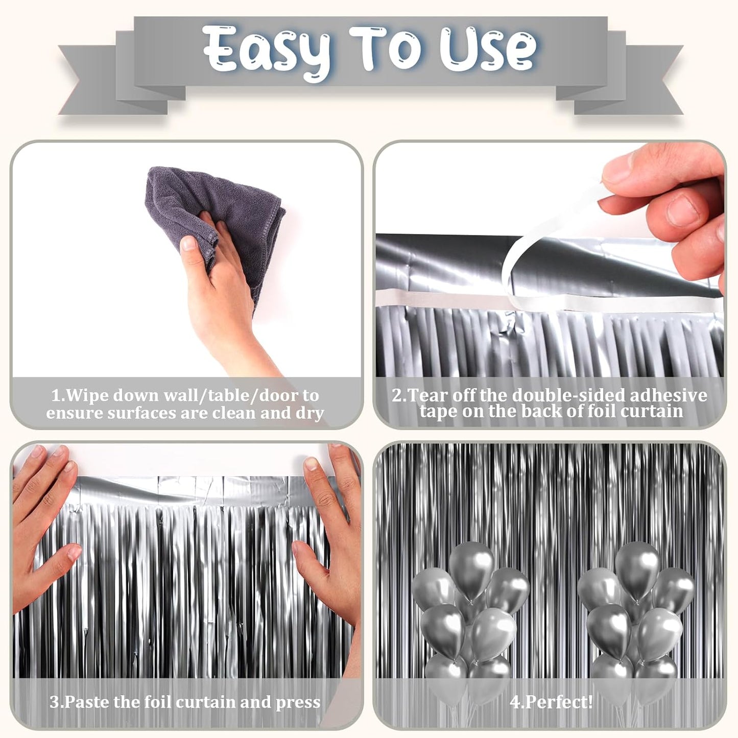 3 Pack 3.3 x 8.2 ft Matte Black Foil Fringe Backdrop Curtains,Gray Tinsel Streamers Party Decorations, Fringe Backdrop, Door Shimmer for New Years, Halloween, Black Theme Party