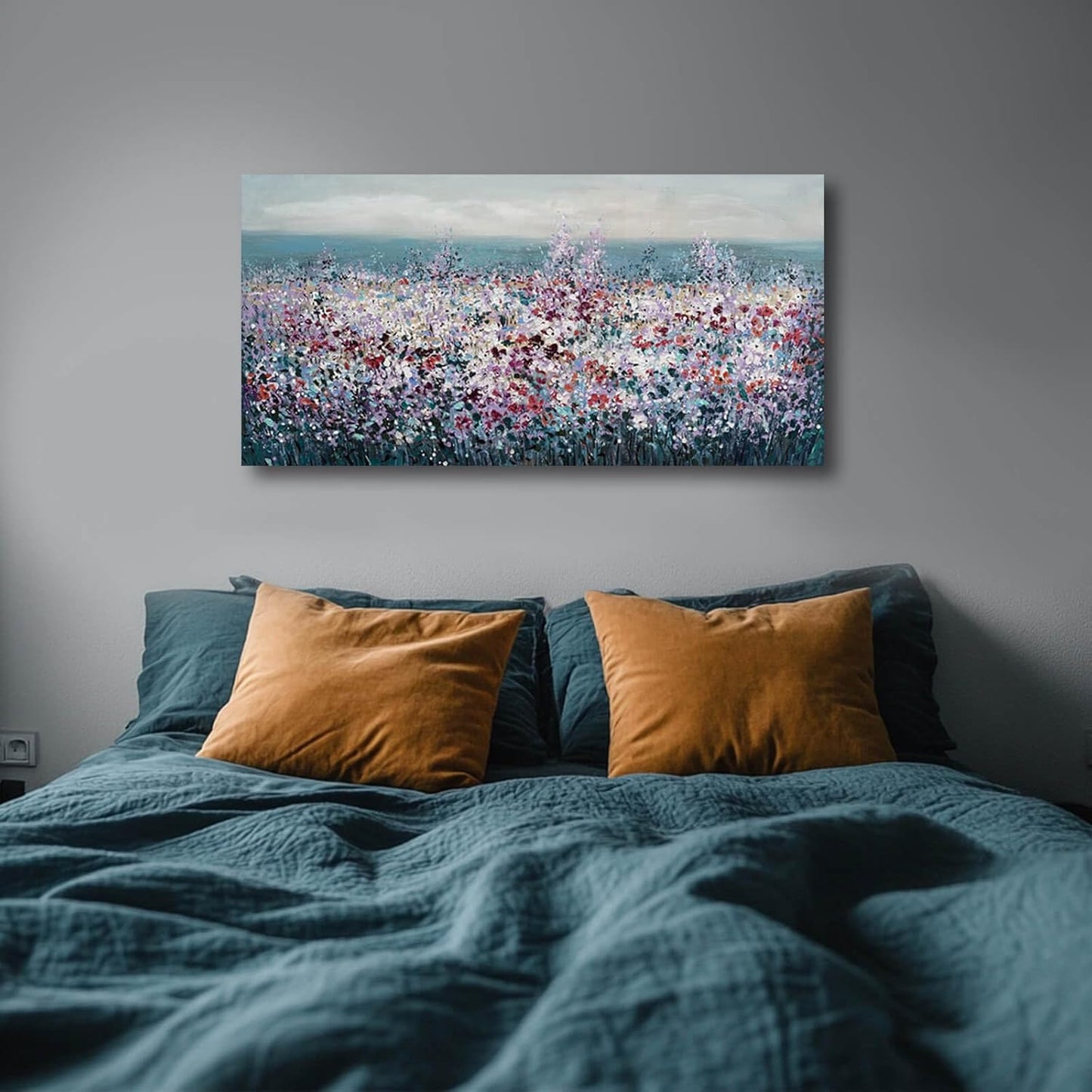 CHUDANHAO Purple and White Wildflowers Wall Paintings Ocean Wall Decor for Bedroom Seascape Painting Art Dining Room Hotel Decorations 24"x48"