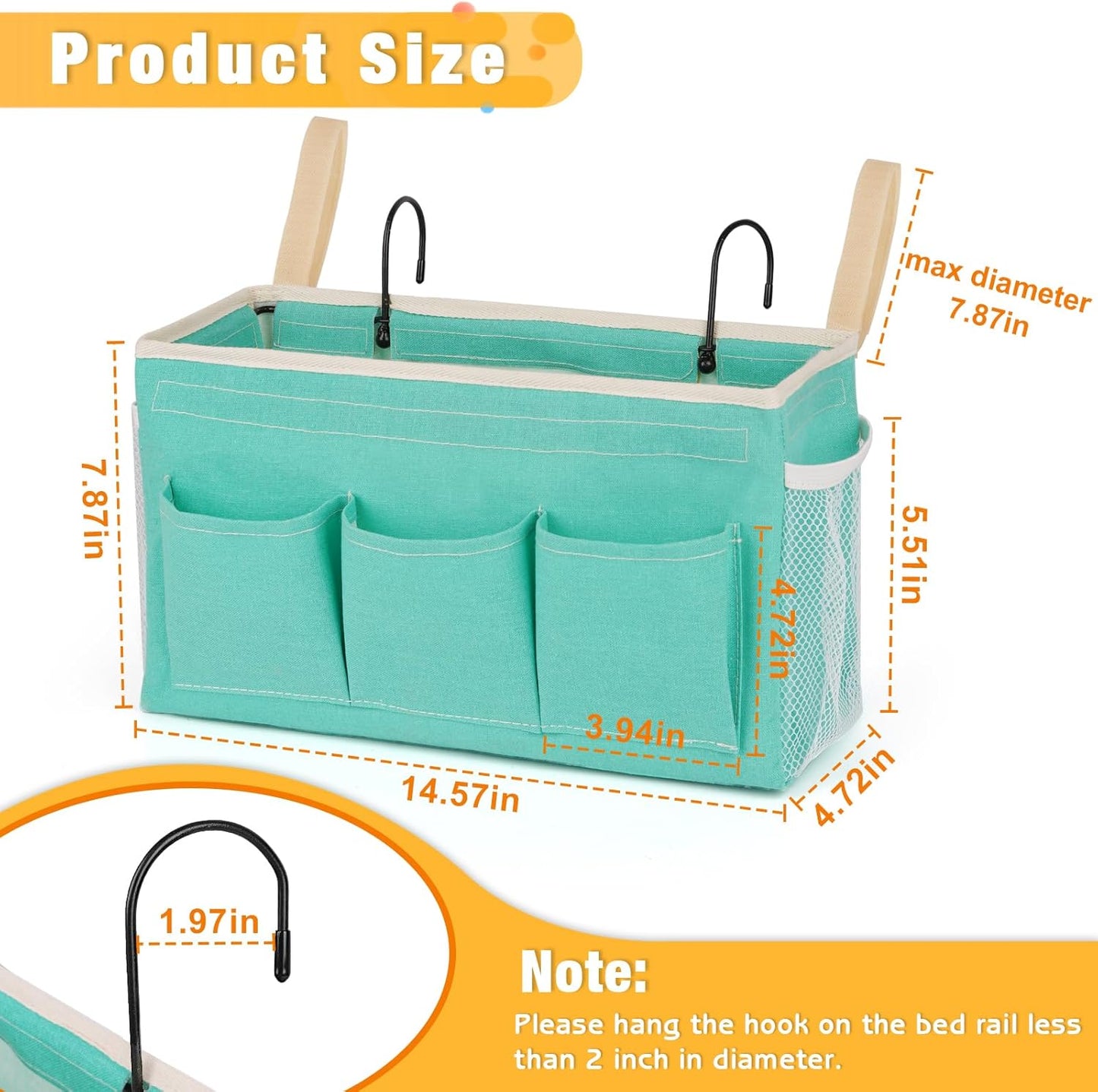 Bedside Caddy Bedside Organizer Bedside Storage Caddy with Fixed Straps and Water Bottle Holder for Home College Dorm Bunk Bed Hospital Bed Crib Bed Rails (2pcs Green)