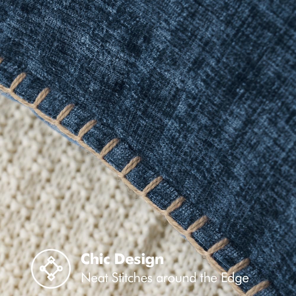 MIULEE Pack of 2 Couch Throw Pillow Covers 20x20 Inch Coastal Navy Blue Farmhouse Decorative Pillow Covers with Stitched Edge Soft Chenille Solid Dyed Spring Pillow Covers for Sofa Bed Living Room