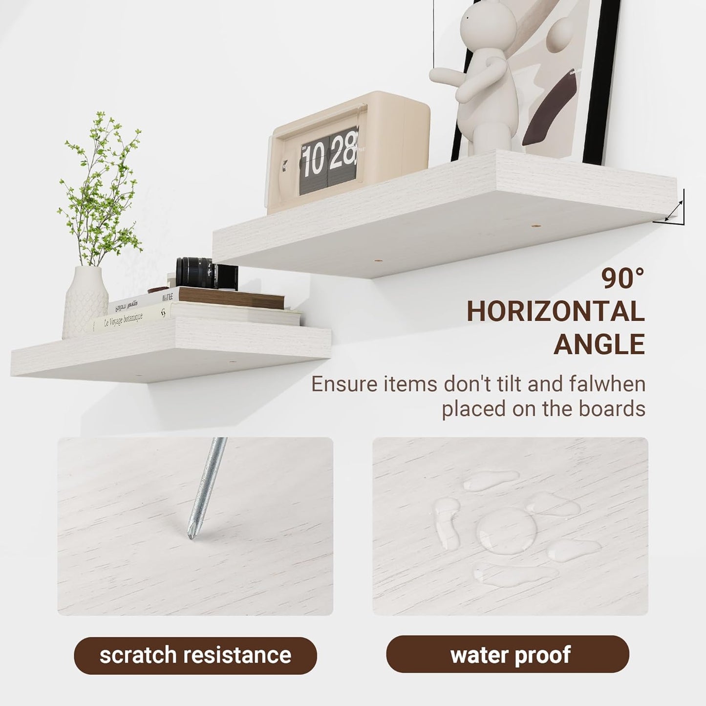 55 Inch Floating Shelves, 55"x9.25"x1.5" Inch Deep Floating Shelves for Wall, Wooden Shelves for Bathroom, Bedroom, Living Room, Cream White Oak