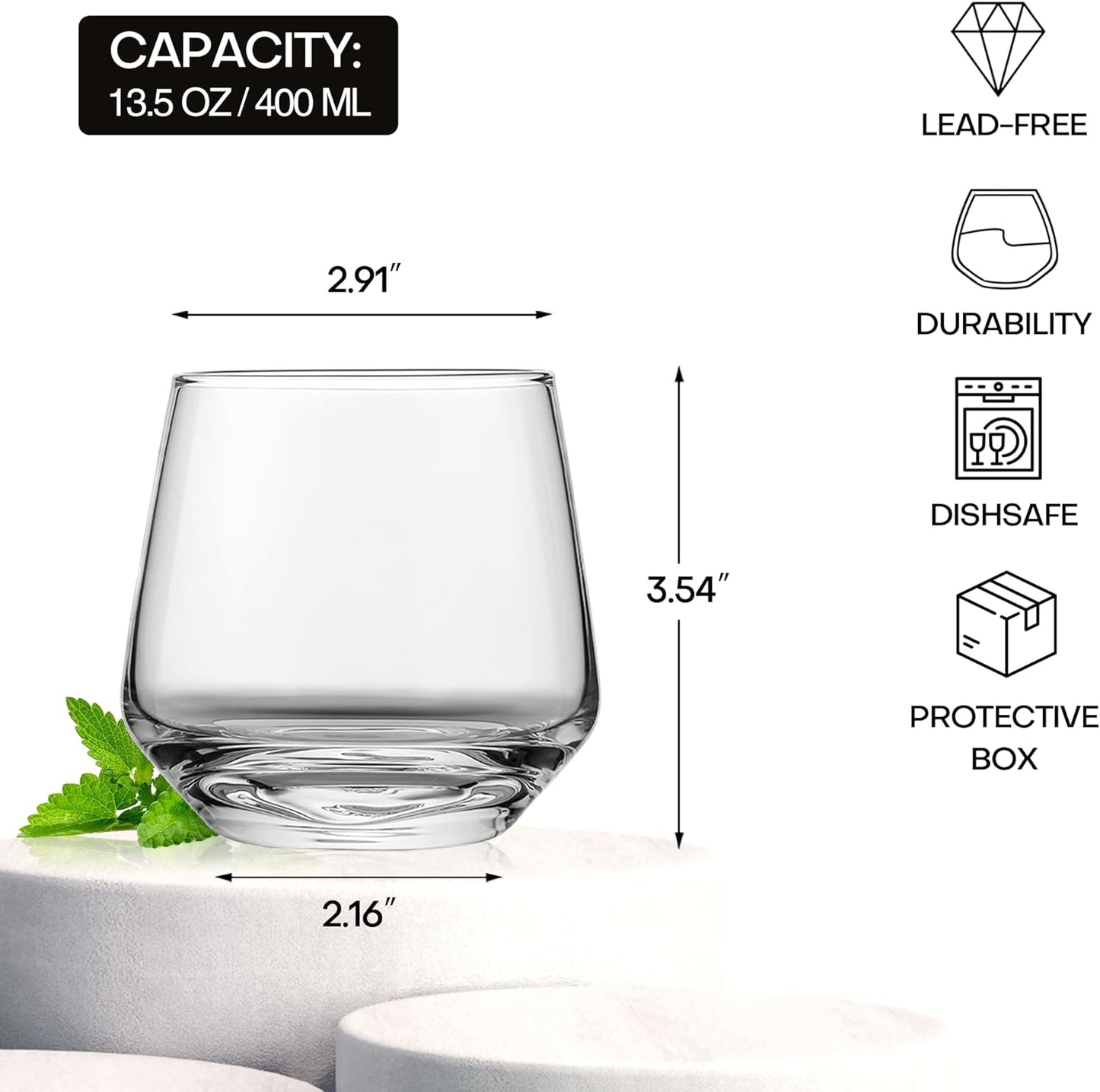 Stemless Wine Glasses Set of 4, 13.5oz Red White Wine Glasses for Daily Use, Hosting, Home Bar, Evening Party, Birthdays, Housewarming Gift, Clear