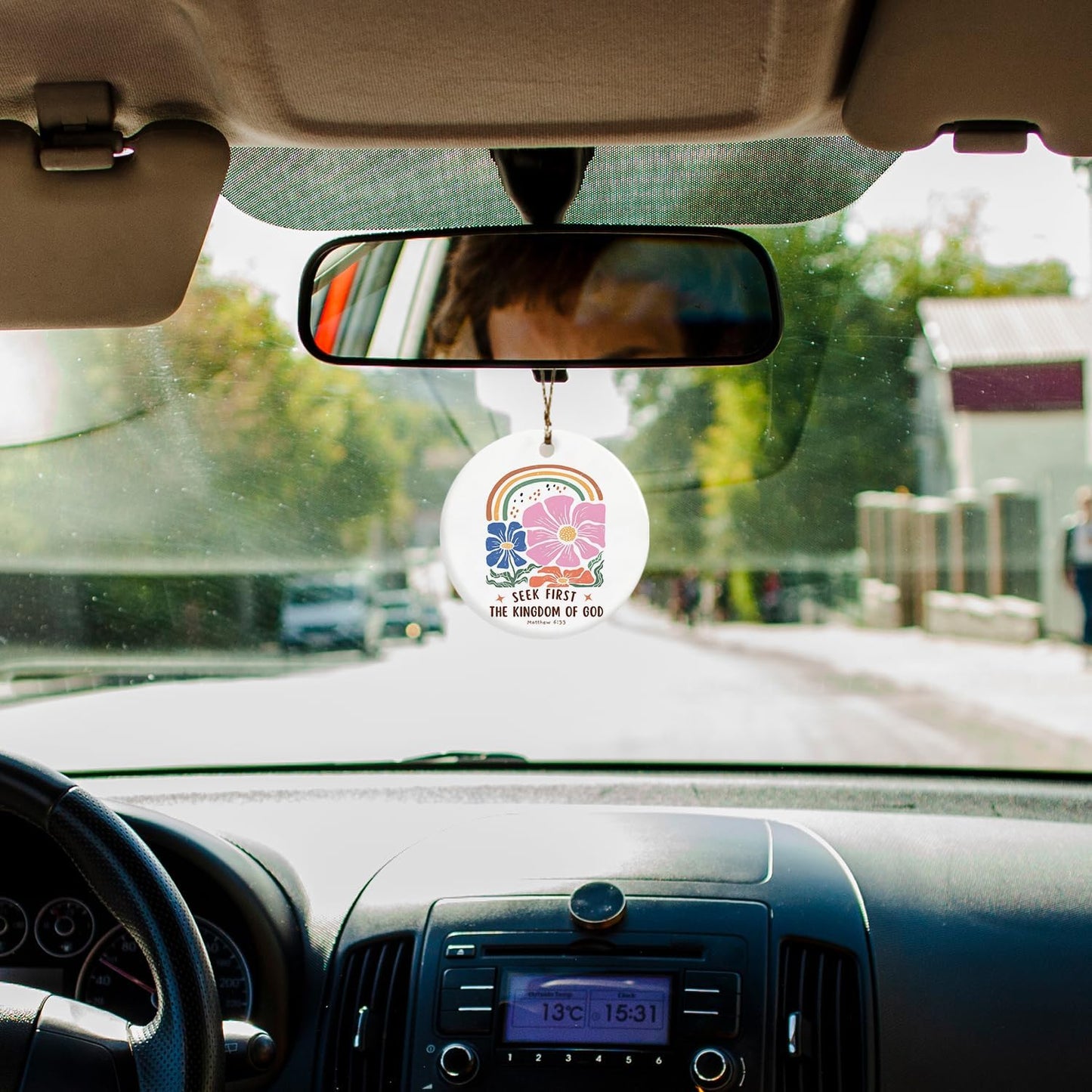 Christian Ornaments, Matthew 6:33 Seek First Scripture 70s Groovy Retro Floral Ceramic Ornament Keepsake Decorations, Christian Gifts for Women Teen Girls