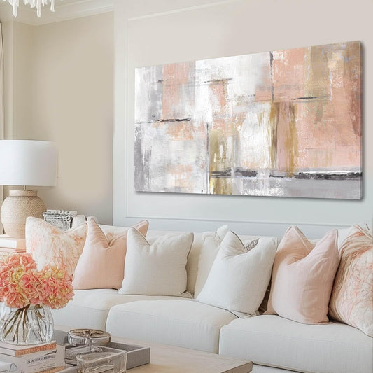 SOUGUAN Canvas Art Gold Wall Decor for Girl Pink Pictures for Living Room Wall Decoration Abstract Wall Art White Modern Painting Pictures 20"x40"