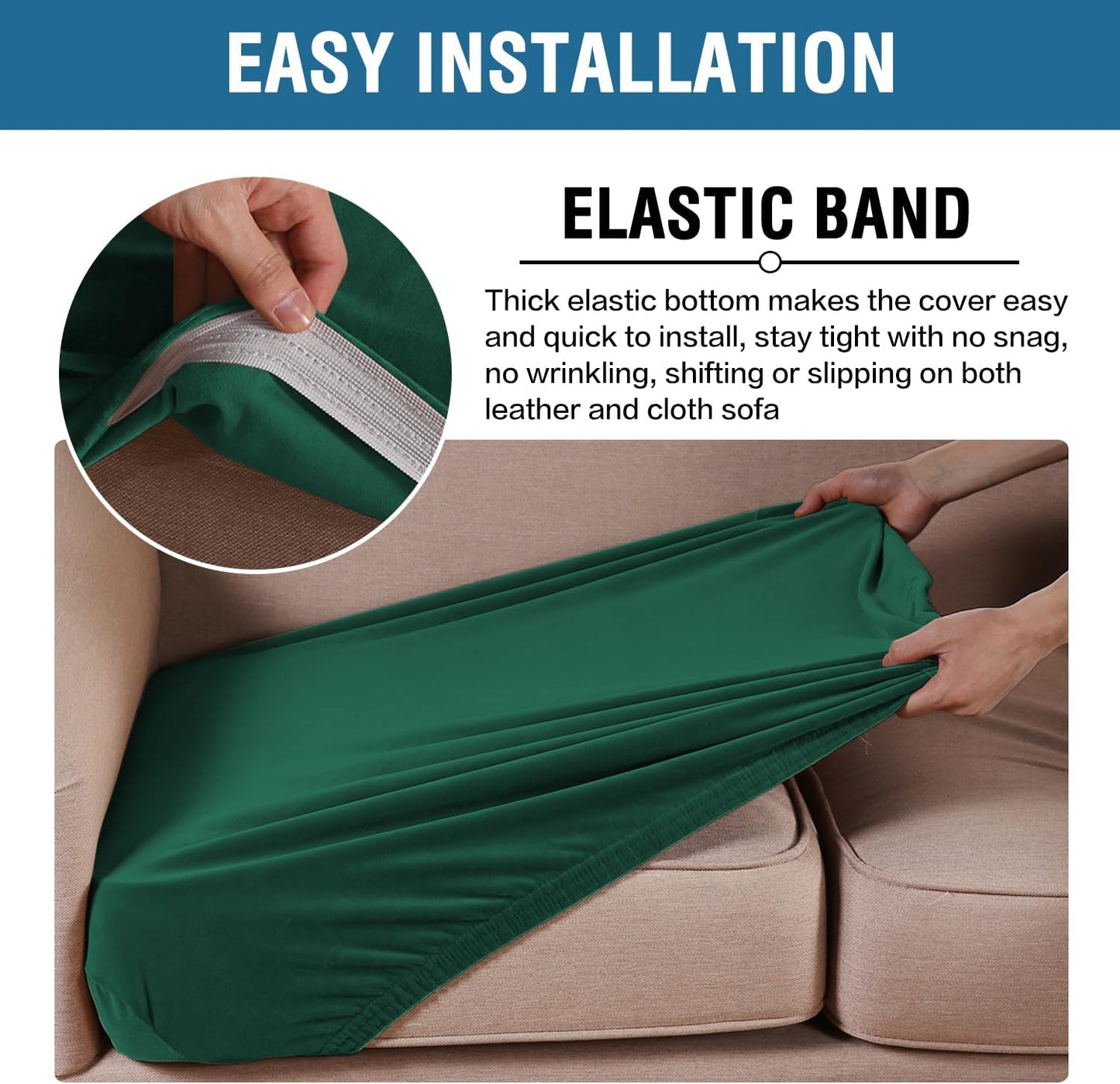 H.VERSAILTEX Velvet Stretch Couch Cushion Cover Plush Cushion Slipcover Cushion Furniture Protector Seat Cushion Sofa Cover (2 Piece Large Sofa Cushion Covers, Vintage Green)