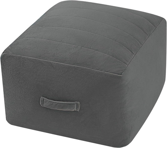 MeMoreCool Square Stuffed Pouf Ottoman Foot Rest, Floor Pouf Foot Stool with Foam Chunk Filling, Soft Stuffed Ottoman Footrest for Living Room, Dark Grey
