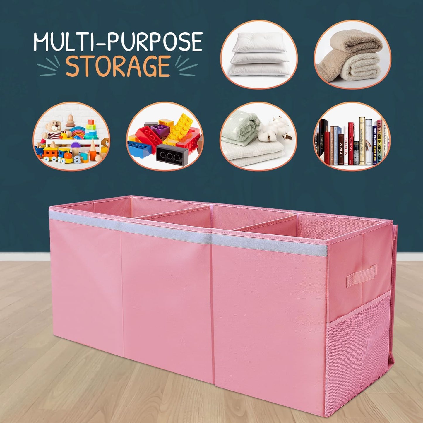 Extra Large Toy Storage Organizer with Lid - Sturdy, Collapsible Toy Chest Storage Box Design - Toys Bin with Dividers for Kids, Nursery, Bedroom, Playroom 37"x16"x14"