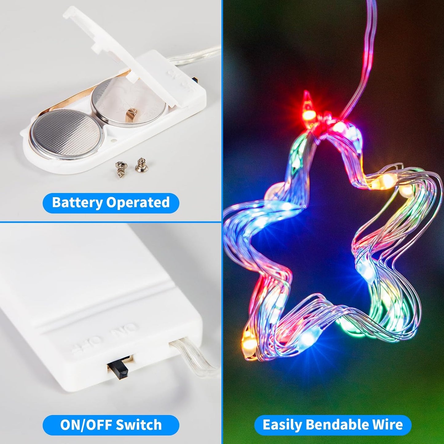 TingMiao Multicolor Fairy String Lights Battery Operated Fairy Lights Firefly Lights LED Starry String Lights 7.2ft 20 LEDs Silvery Copper Wire for Christmas DIY Decoration Wedding Party (6 Pack)