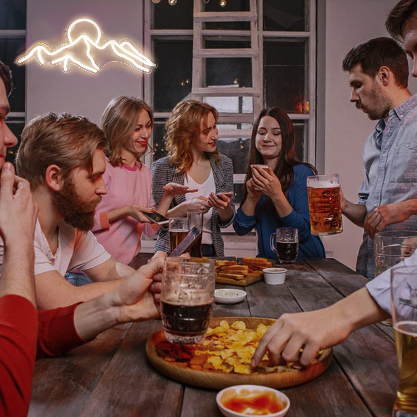 Ulalaza LED Decorative Lights USB Mountains Sunrise Sunset Led Neon Signs Home Decoration Wall Art Holiday Gift Brightness Adjustable 16.5''x11.8''