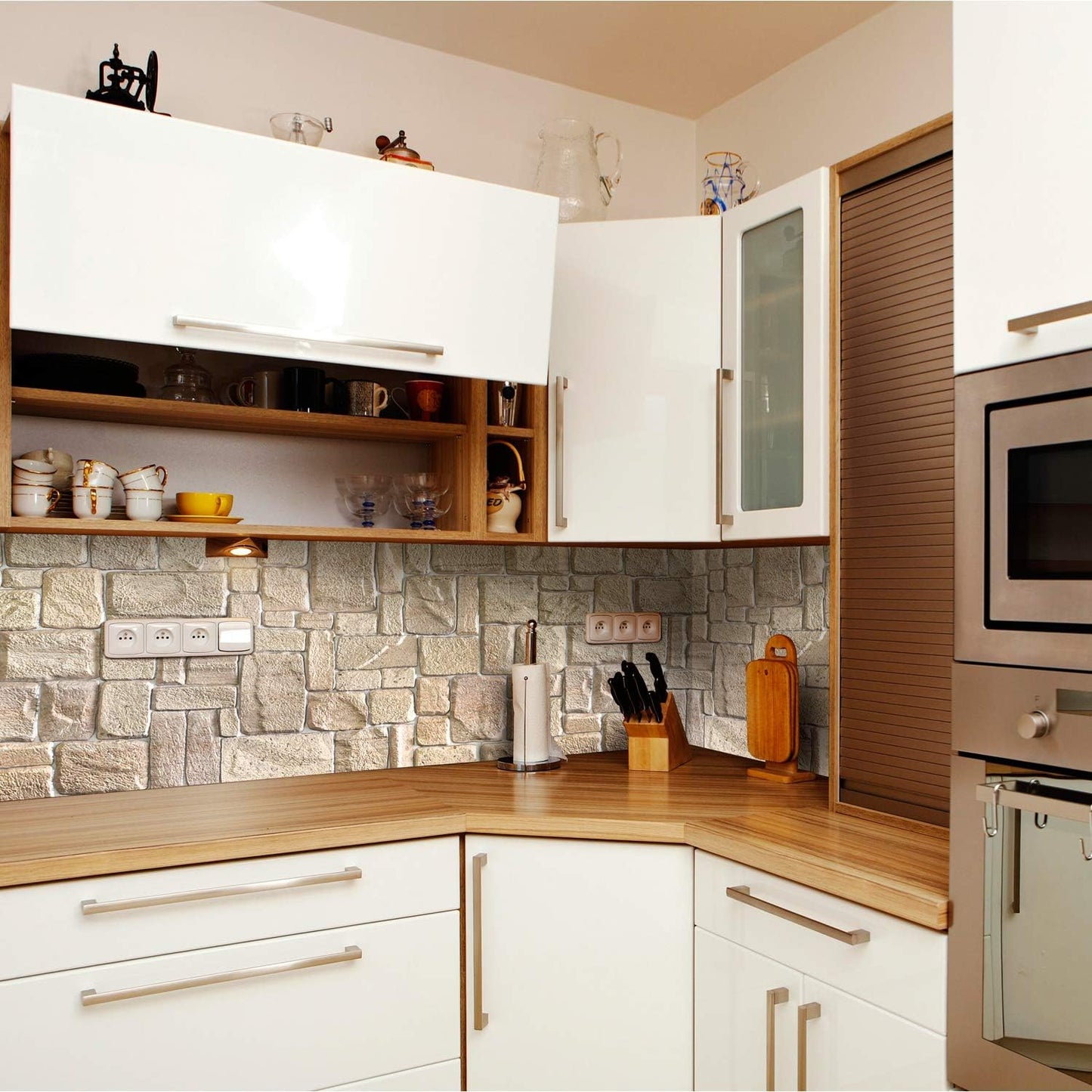 Dundee Deco PG7005-5 Beige Faux Limestone PVC 3D Wall Panel, 3.3 ft X 1.7 ft (98 cm X 50cm), Interior Design Wall Paneling Decor, 5.61 sq. ft. (0.49sq. m) Each, Pack of 5