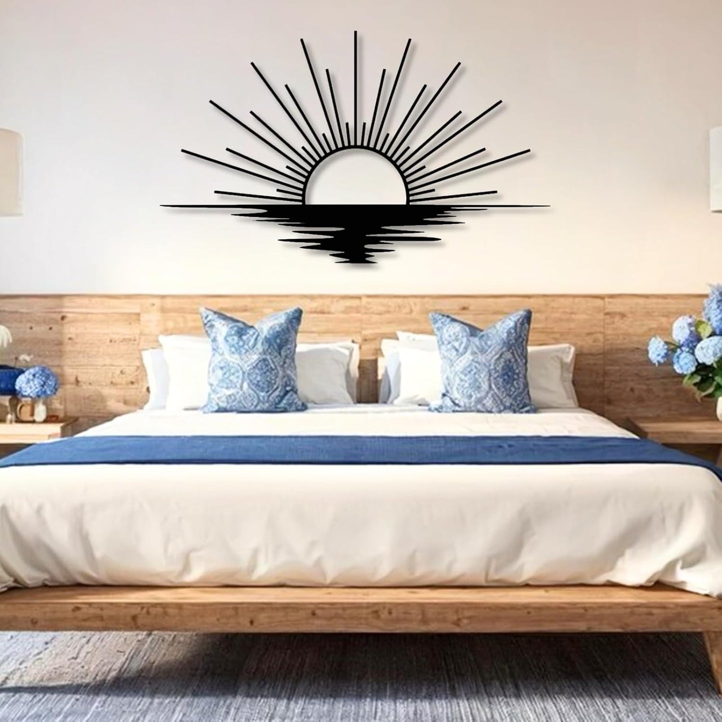 Sunrise Metal Wall Art, Metal Sun Wall Decor, Metal Sun Outdoor Decor, Large Metal Sun Wall Art, Sun Wall Art, Boho Sun Wall Art, Sunshine Metal Sign, Living Room Bedroom Wall Hangings (Silver, 53"x 31"| 135x80cm)