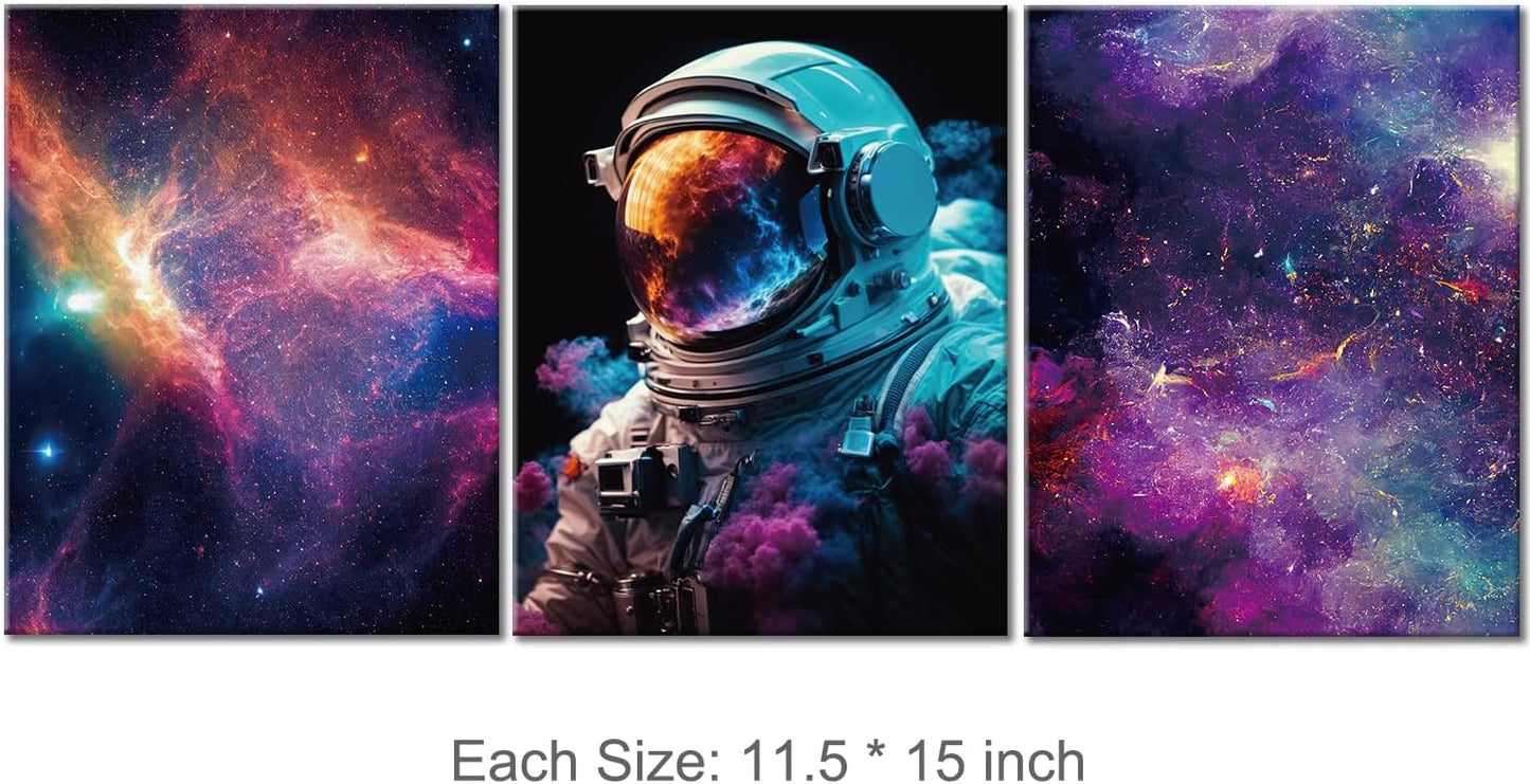 Outer Space Canvas Prints & Posters - Framed Astronaut Artwork for Bedroom Decor, Teen Boy & Girl Room, 3 Panels