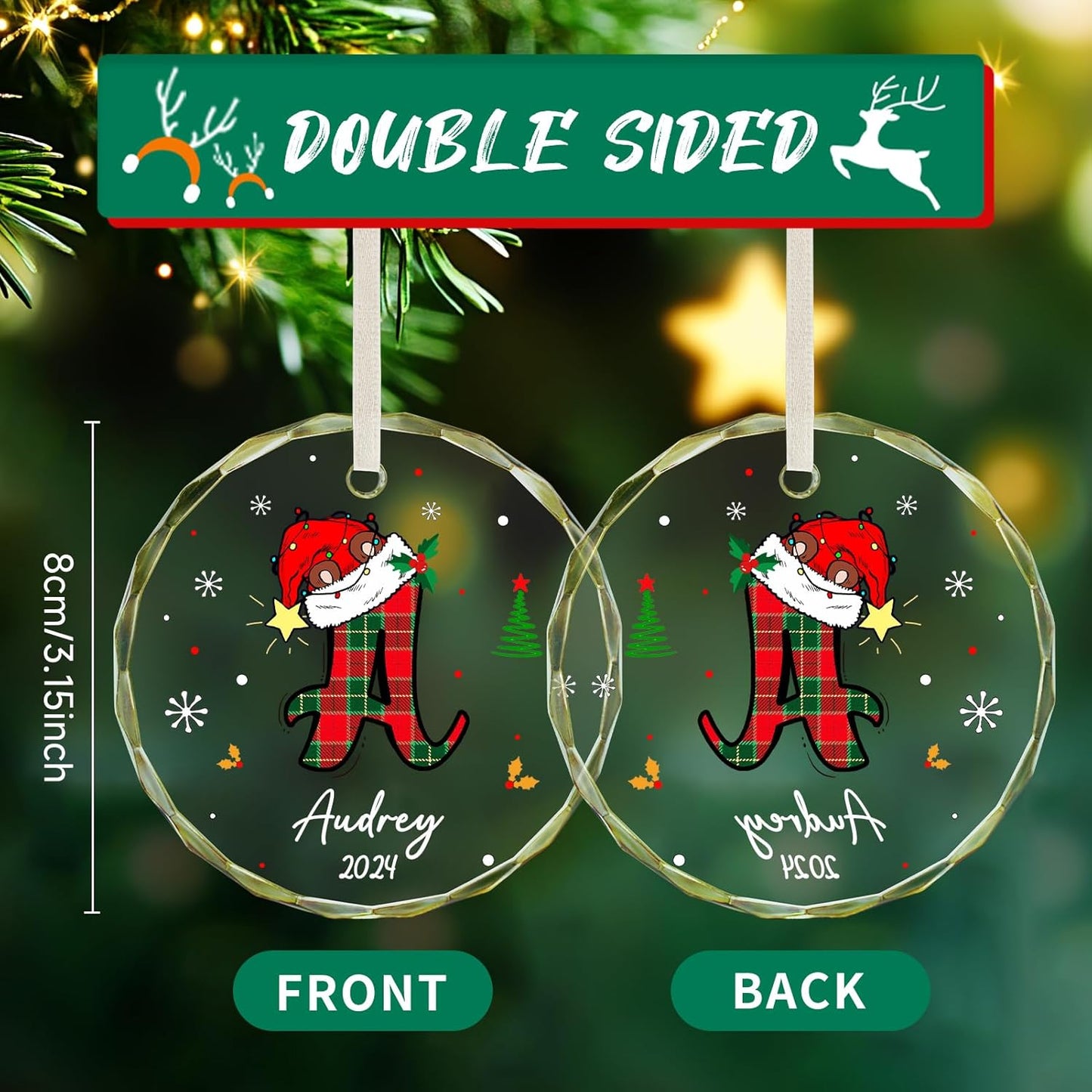 Personalized Christmas Ornaments with Initial Name, Acrylic Custom Monogram Initial A-Z Christmas Ornament 2025 for Kids Family Friends, Customized Letter Name Ornaments for Christmas Tree Decorations