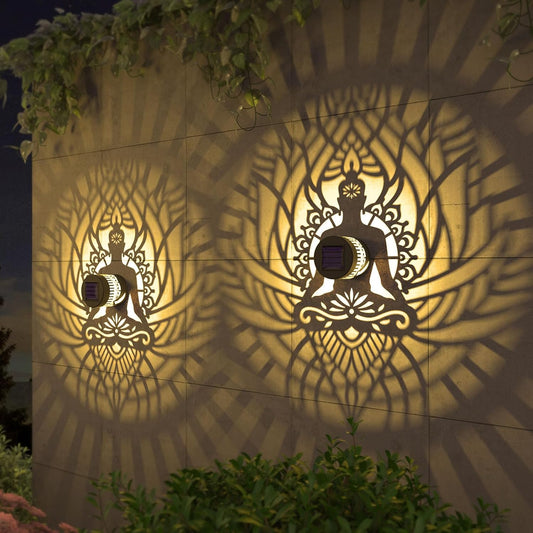 4 Pack Solar Fence Lights Metal Solar Powered Outdoor Wall Deck Step Lights Zen Theme Waterproof Fence Light for Garden Post Patio Backyard Yard Decor, Gardening Gifts for Women Mom Grandma