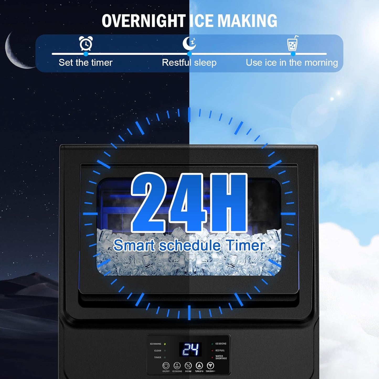 Commercial Ice Maker Machine 100 LBS/24H, 36 Ice Trays Freestanding & Undercounter Ice Machine Stainless Steel with 20 LBS Ice Storage Capacity, Ice Maker with Water Line, Dual Water Inlet, Black