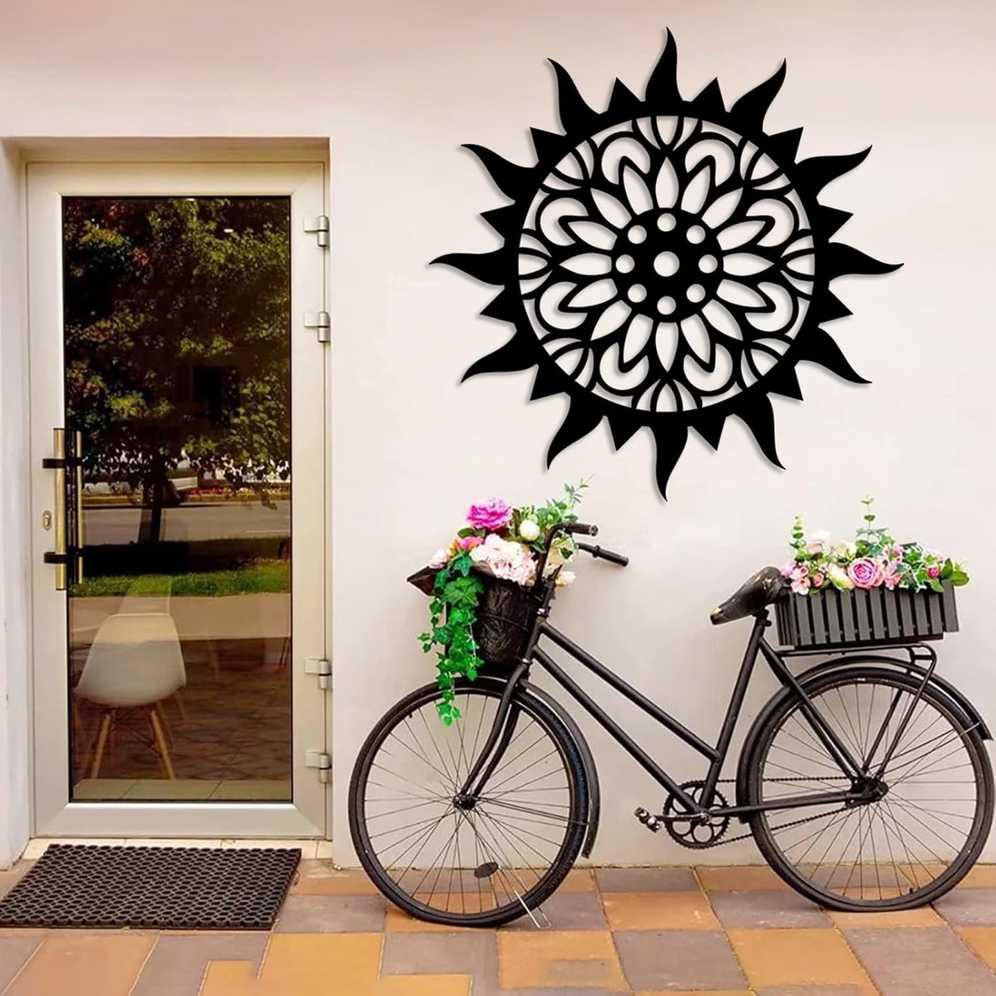 Sunburst Metal Wall Decor, Metal Sun Wall Decor, Metal Sun Flower Wall Art, Outdoor Metal Sun Wall Art, Sun Burst Wall Decor, Home Decor, Patio Decor, Wall Art for Living Room, Bedroom (Silver, 32"x32"|80x80cm)