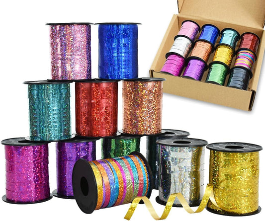 BEISHIDA 12 Assorted Colors Curling Ribbons Set,Rainbow Balloons Strings,1/5 ''Thin 264yds for Gift Wrapping Birthday Wedding Halloween Christmas Party Decoration (MIX-RIBBON-01)