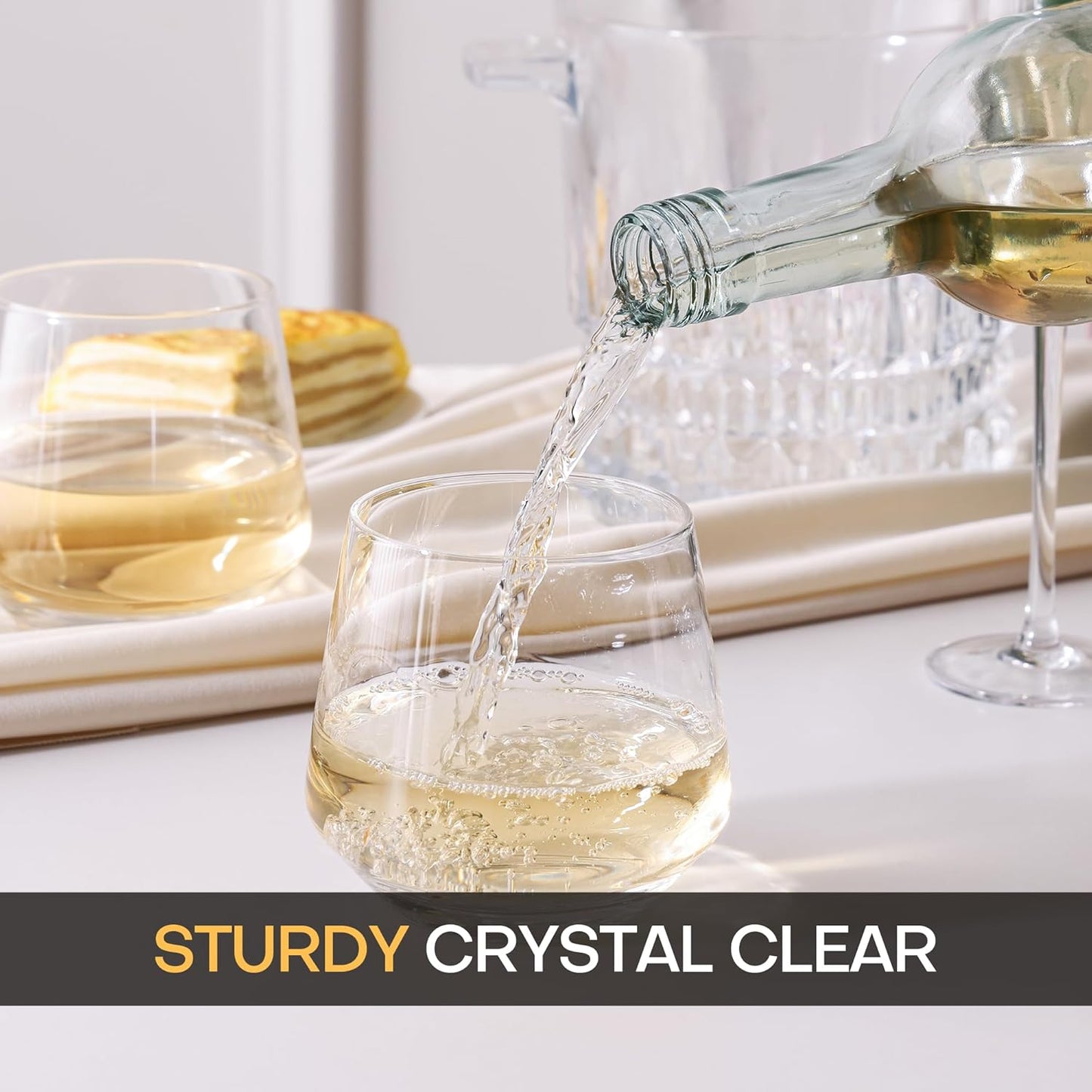 Stemless Wine Glasses Set of 4, 13.5oz Red White Wine Glasses for Daily Use, Hosting, Home Bar, Evening Party, Birthdays, Housewarming Gift, Clear