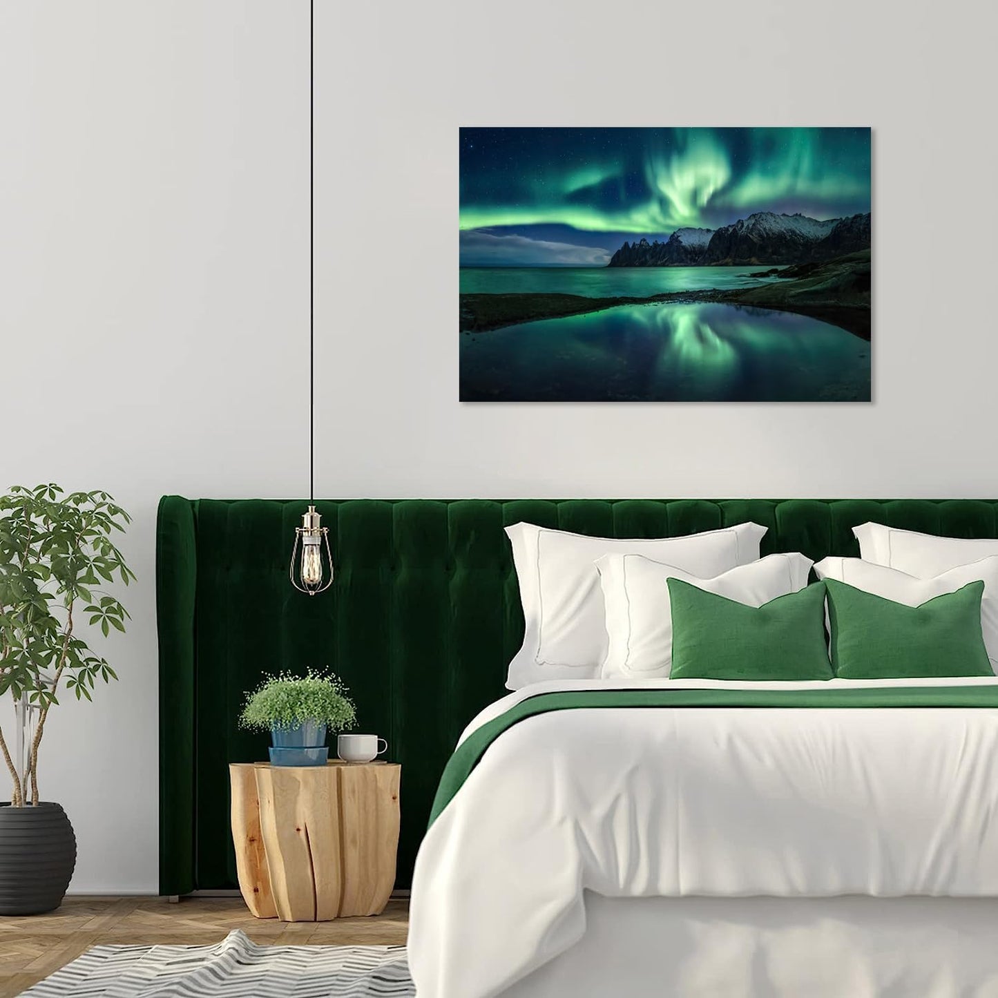 Aurora Borealis Wall Art Painting for Office Bedroom Scenery Landscape Canvas Print Framed Picture Northern Lights Poster Artwork Ready to Hang (28.00"x44.00")