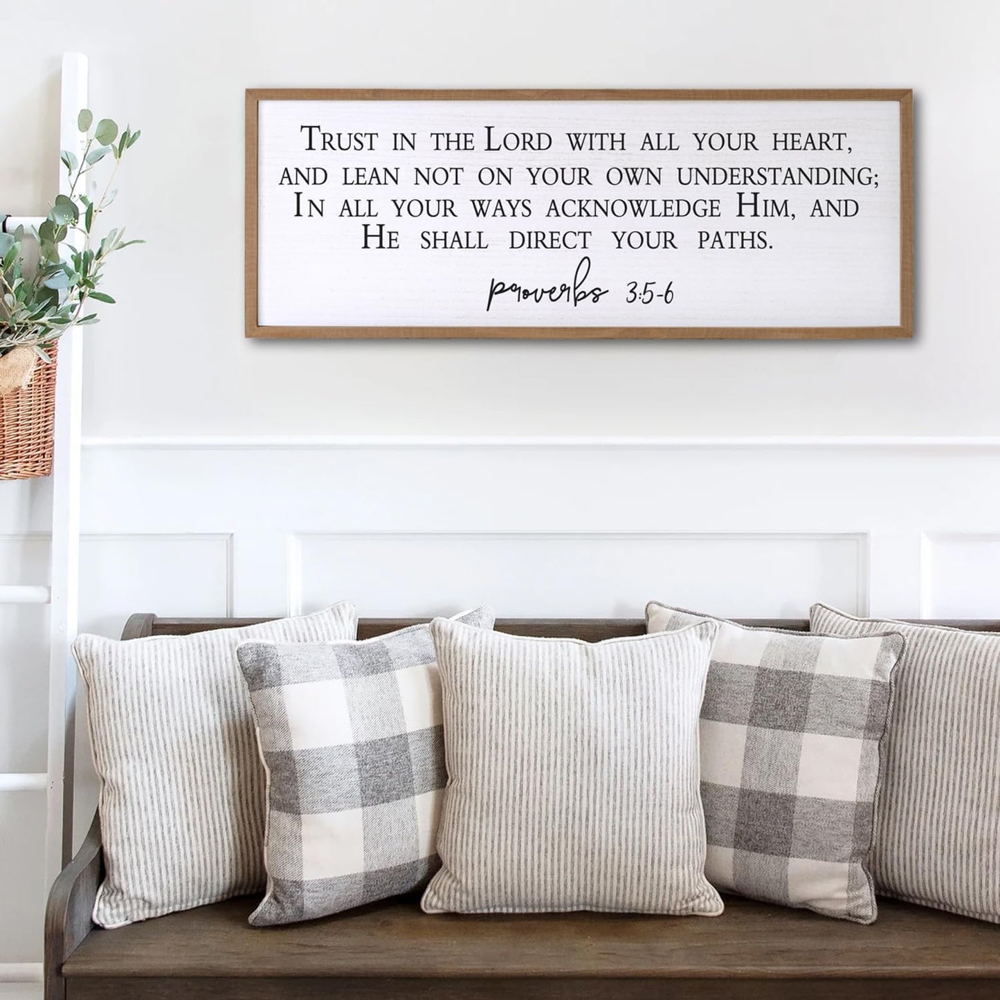 Trust in the Lord With All Your Heart Bible Verse Framed Wall Art, 40''×15'' Rustic Religious Christian Proverbs 3:5-6 Sign, Horizontal Holy Inspirational Catholic Scripture Decor